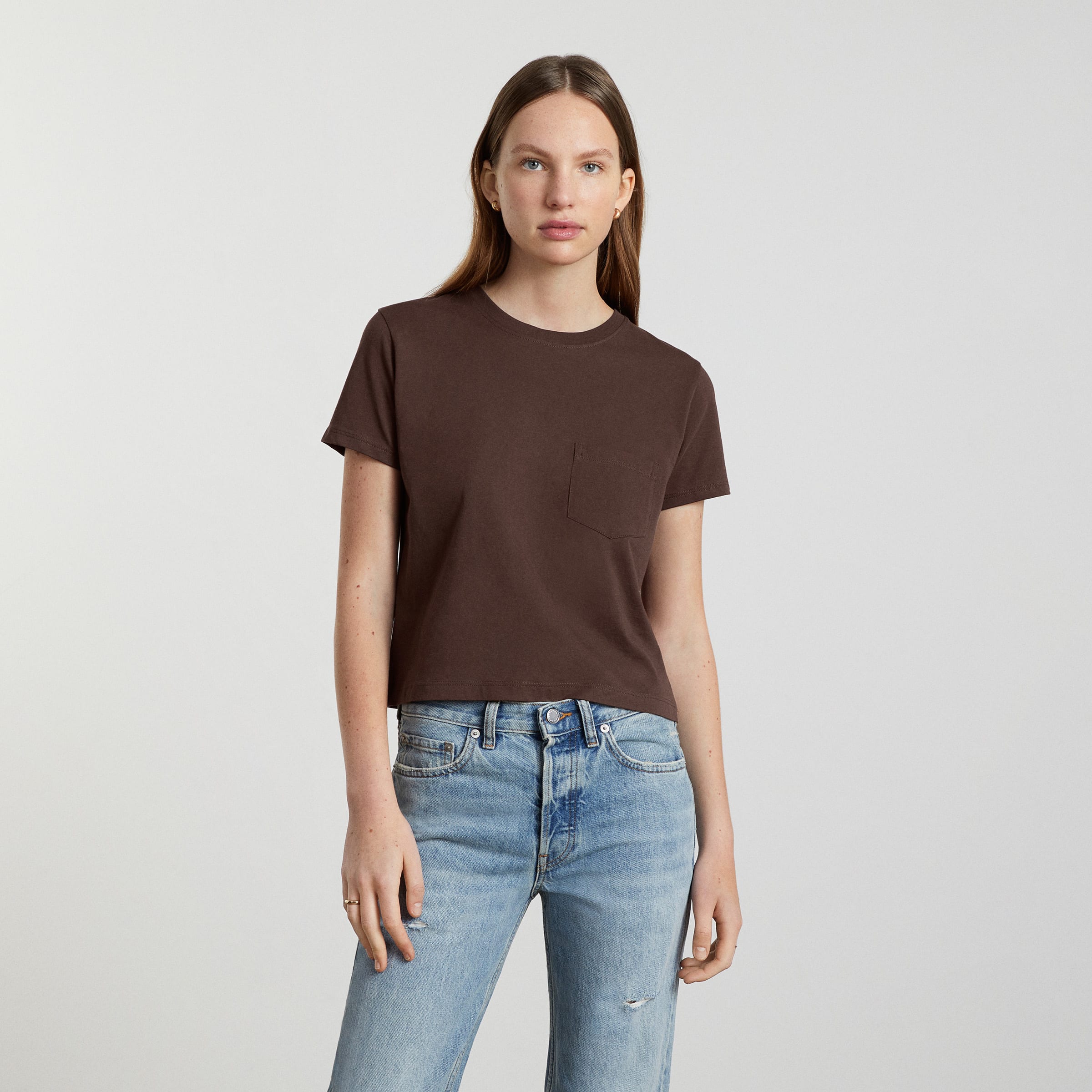 The Organic Cotton Box-Cut Pocket Tee Coffee – Everlane