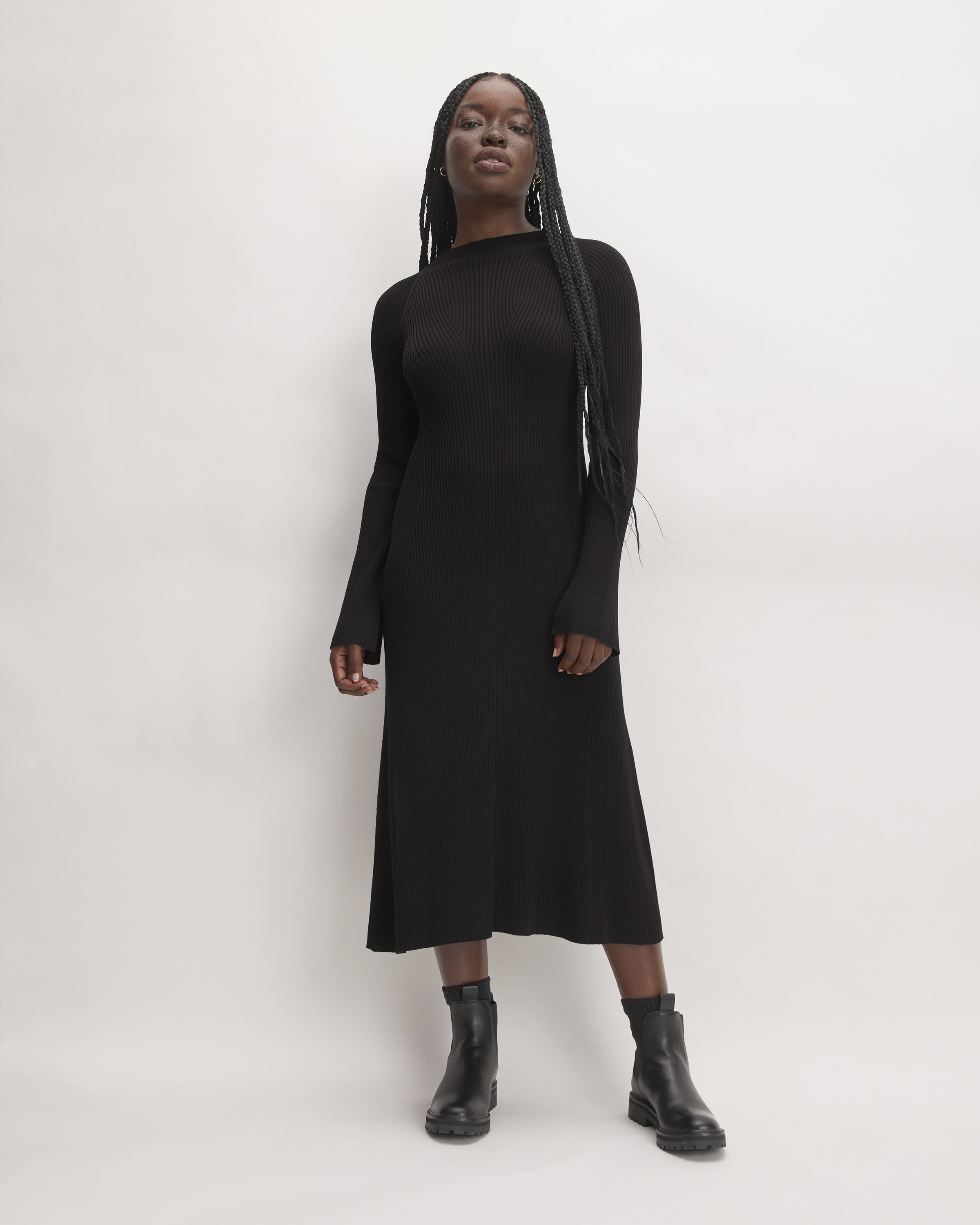 The Ribbed Mock Neck Midi Dress Black – Everlane