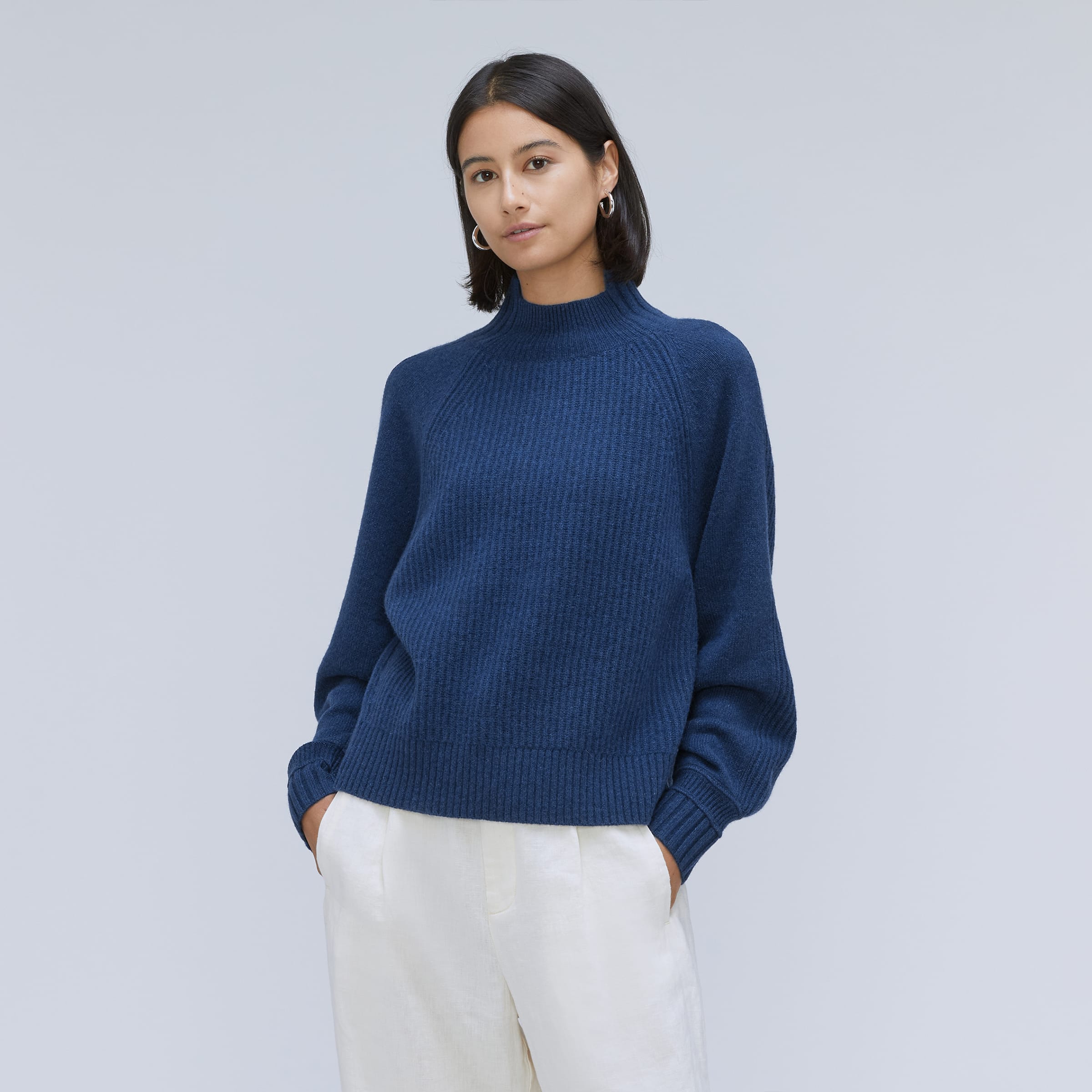 Ribbed Turtleneck Women's Jumper - Navy