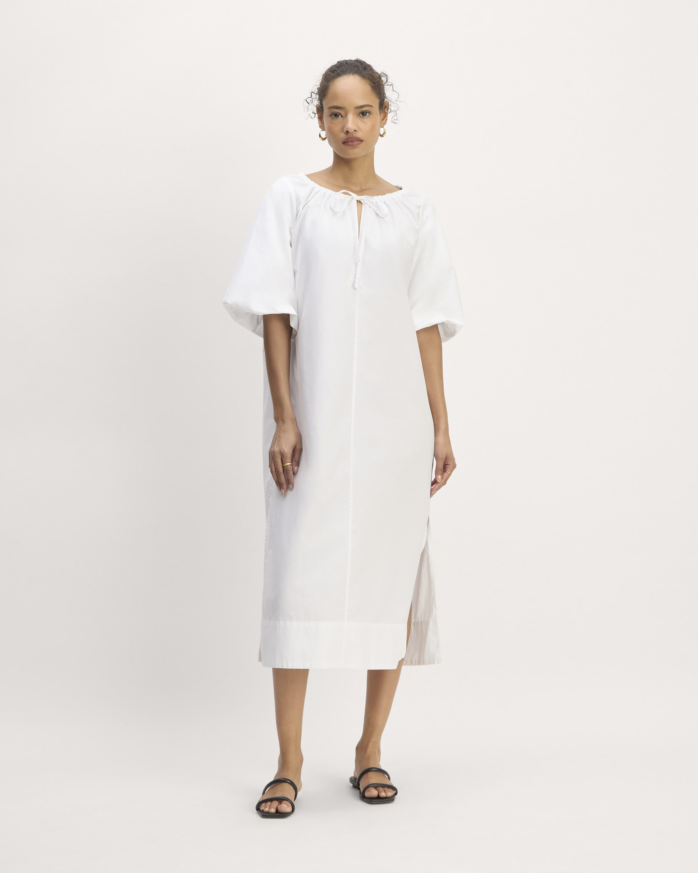 The Supima® Puff-Sleeve Dress White – Everlane