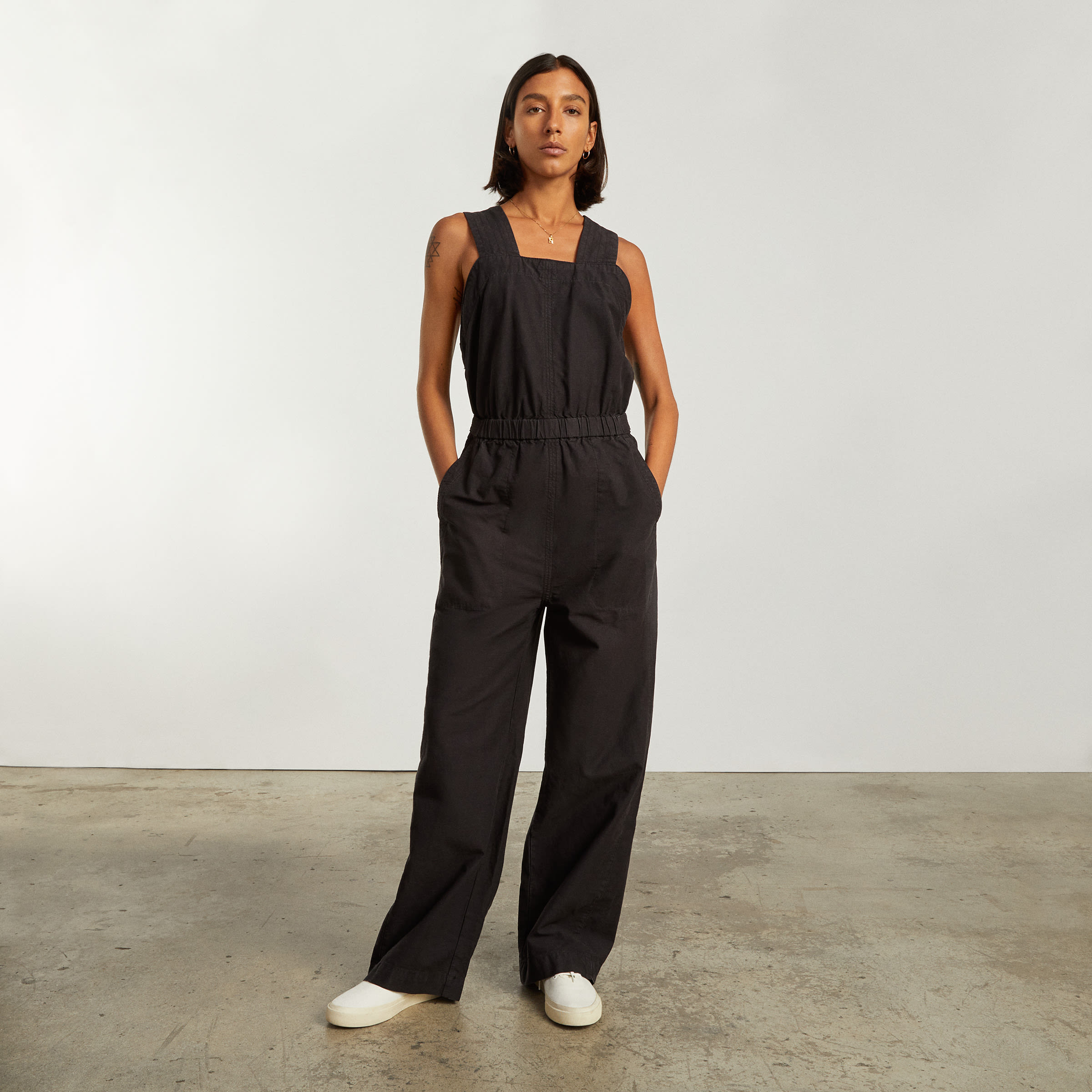 The Fatigue Apron Jumpsuit Black Everlane