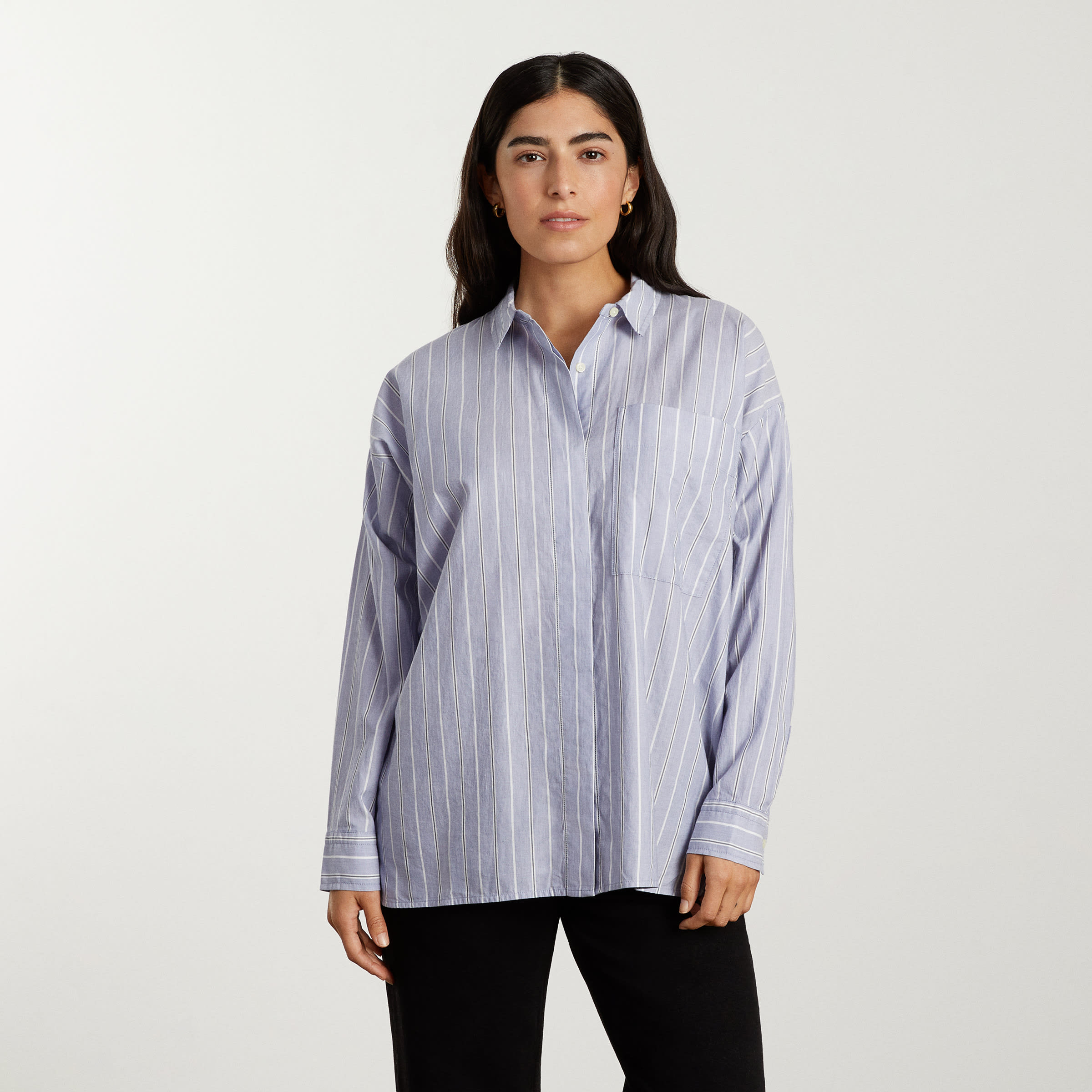 The Oversized Silky Cotton Shirt Slate Blue – Everlane
