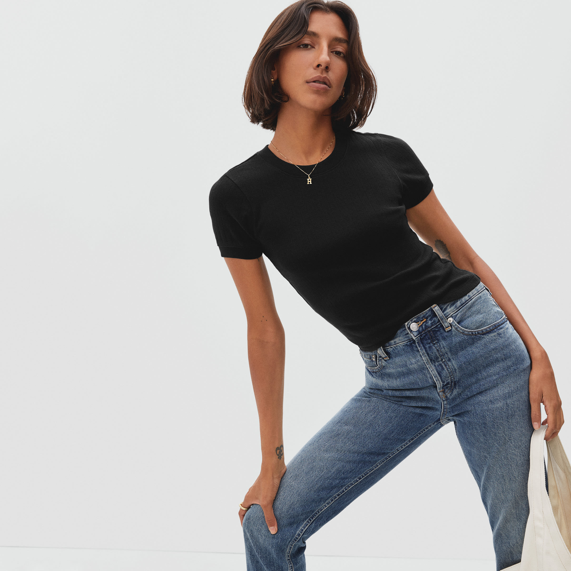 The Organic Cotton Pointelle Tee Black – Everlane