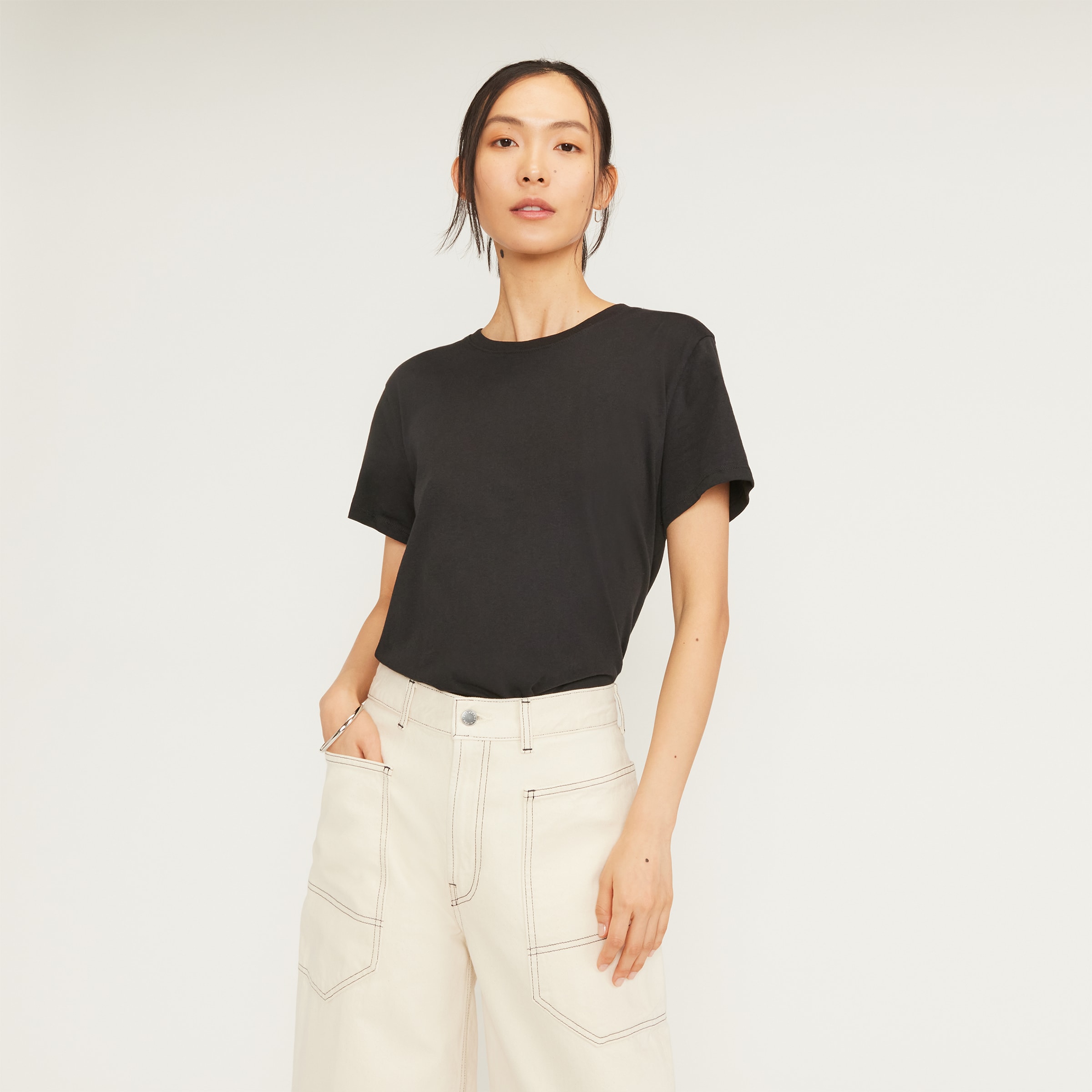 The Organic Cotton Box-Cut Tee Black – Everlane