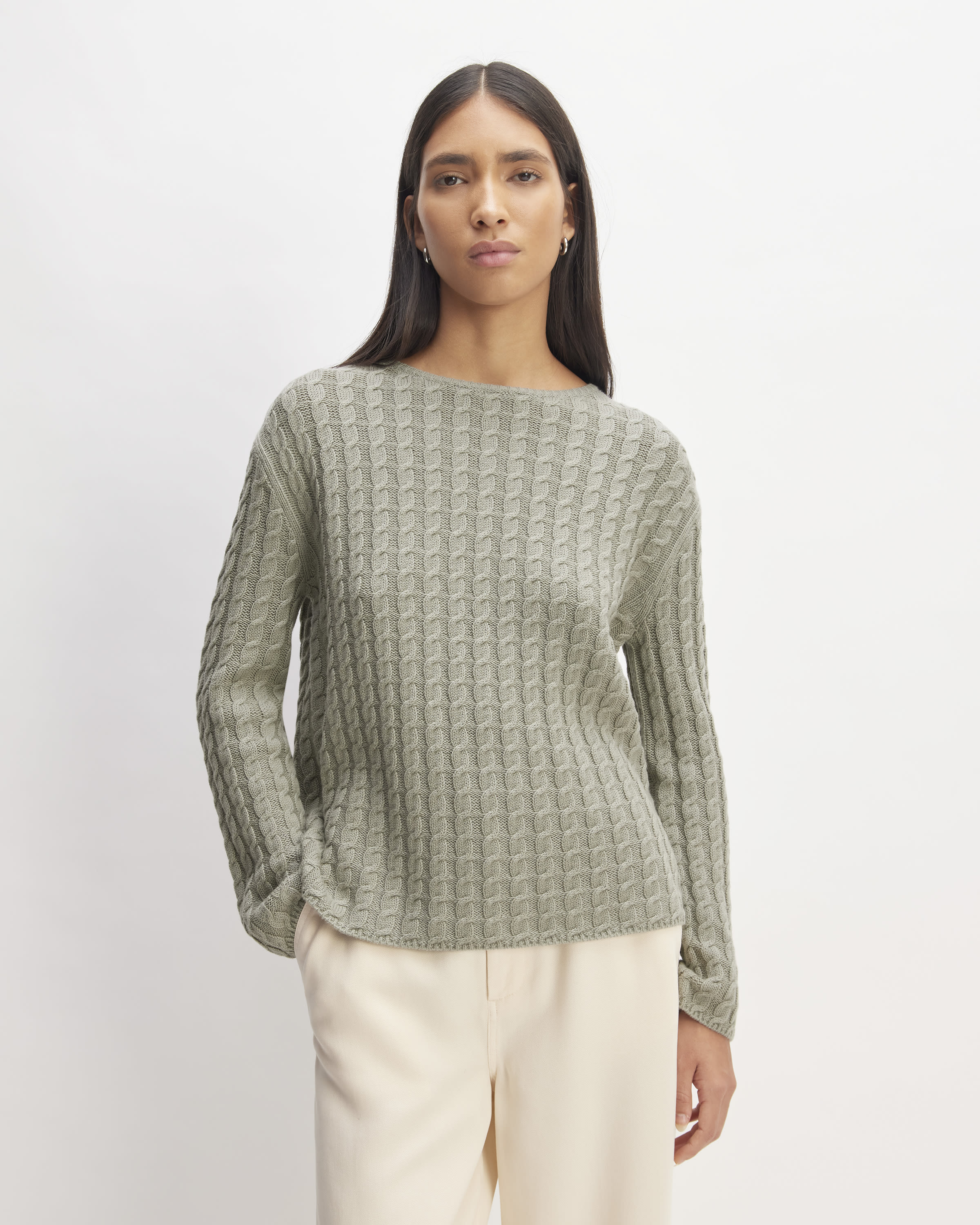 The Cotton Merino Cable Crew Sage Green – Everlane