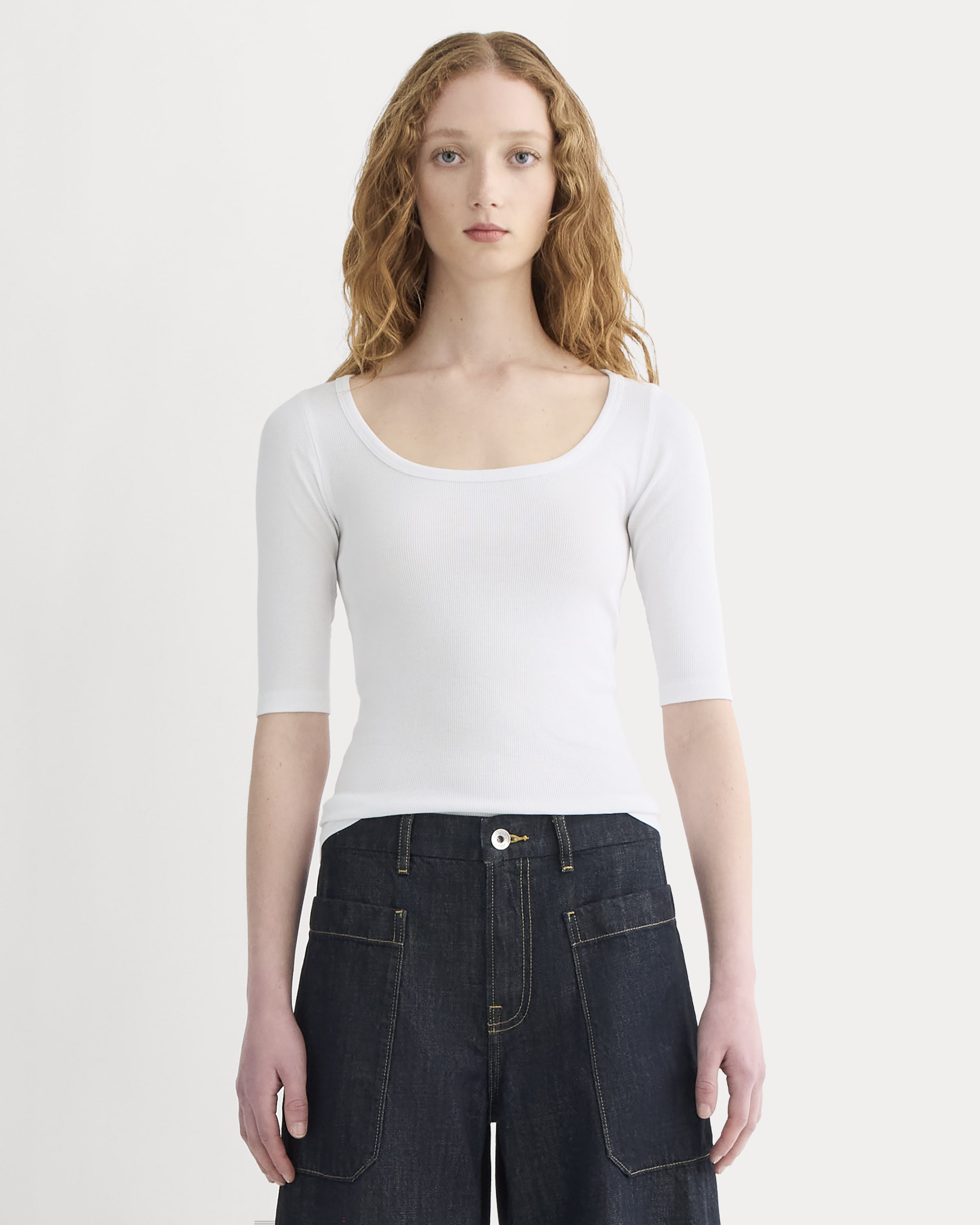 The Luxe Rib Scoop-Neck Tee White – Everlane