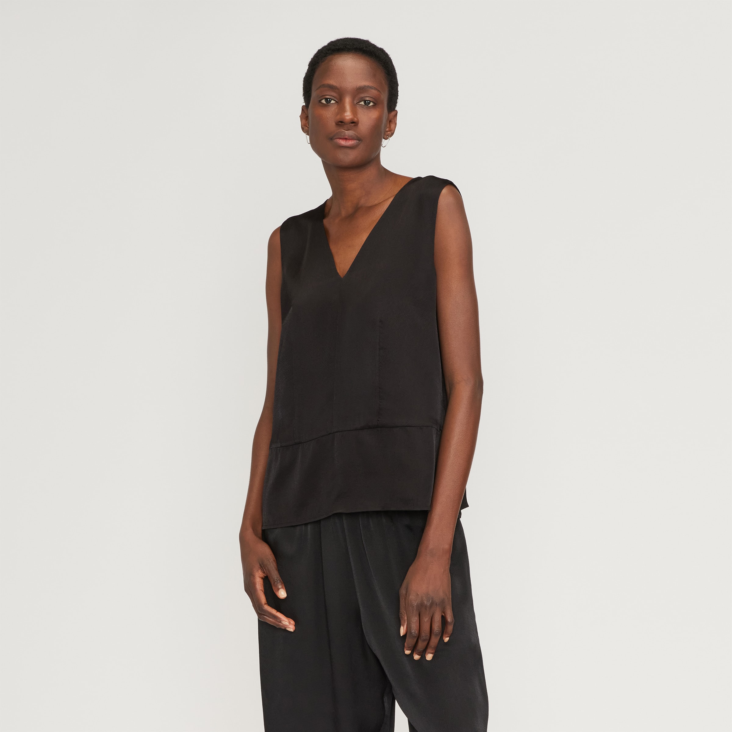 Satin V-neck Tie Up Lace Trim Top