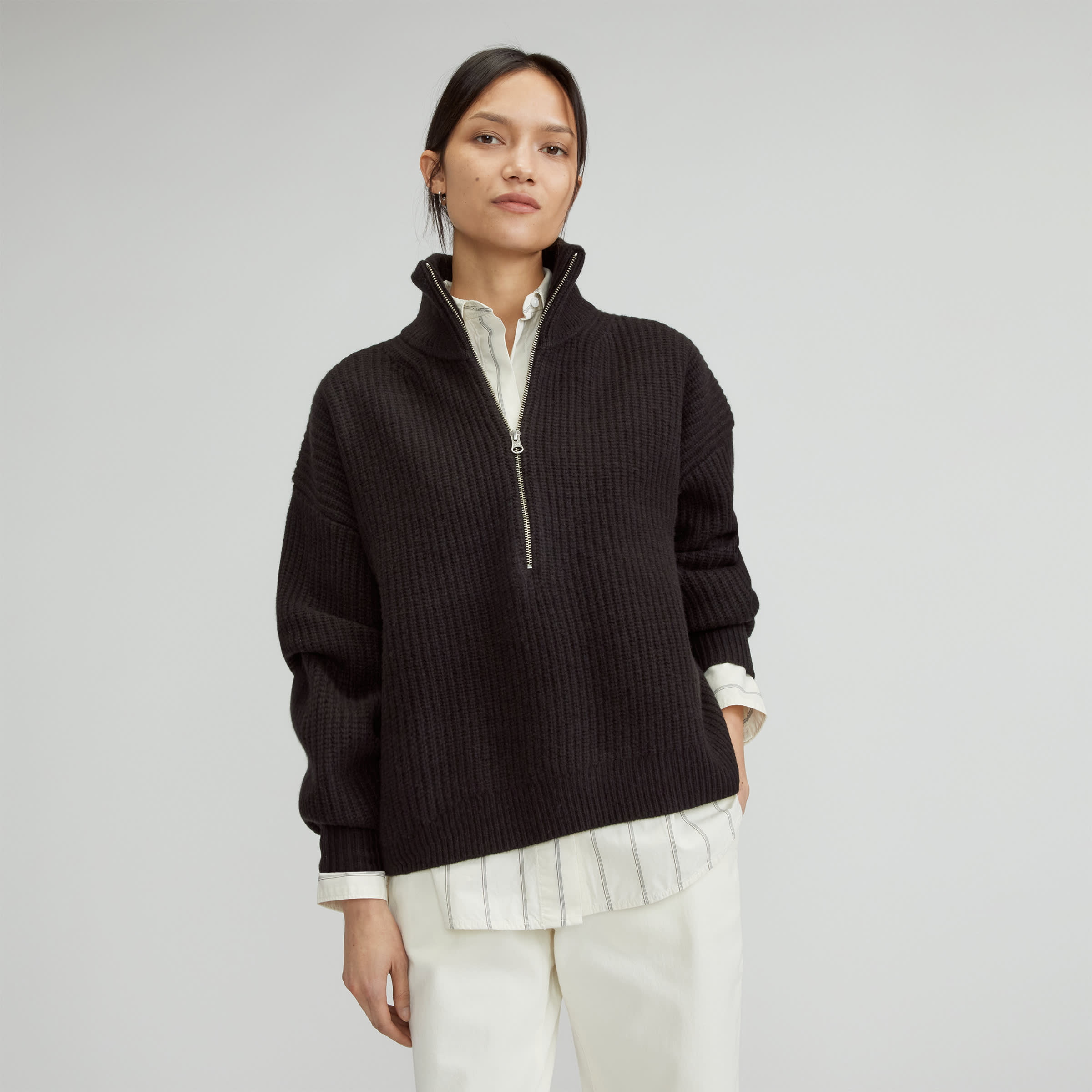 The Felted Merino Half-Zip Sweater Black – Everlane