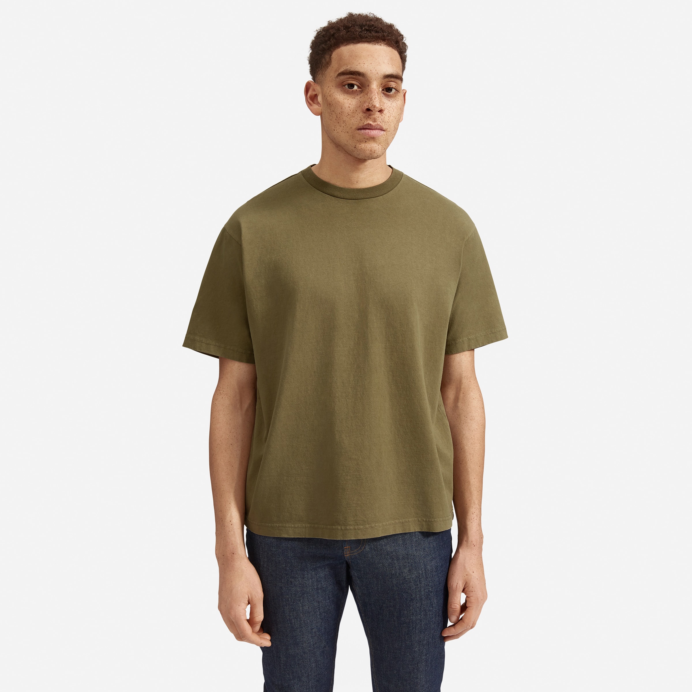 The Premium-Weight Relaxed Crew | Uniform Washed Moss Green – Everlane