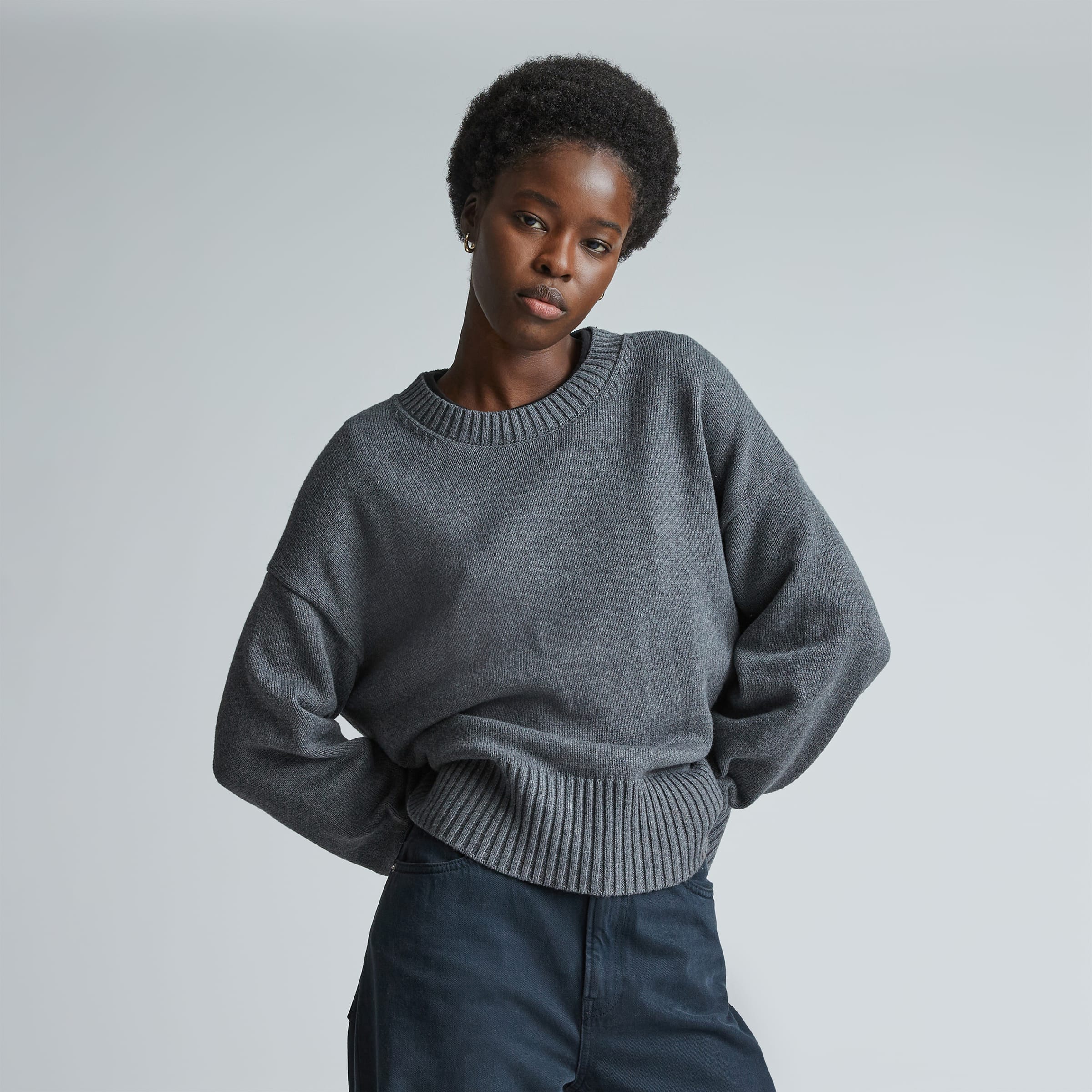The Organic Cotton Crew Sweater Navy – Everlane