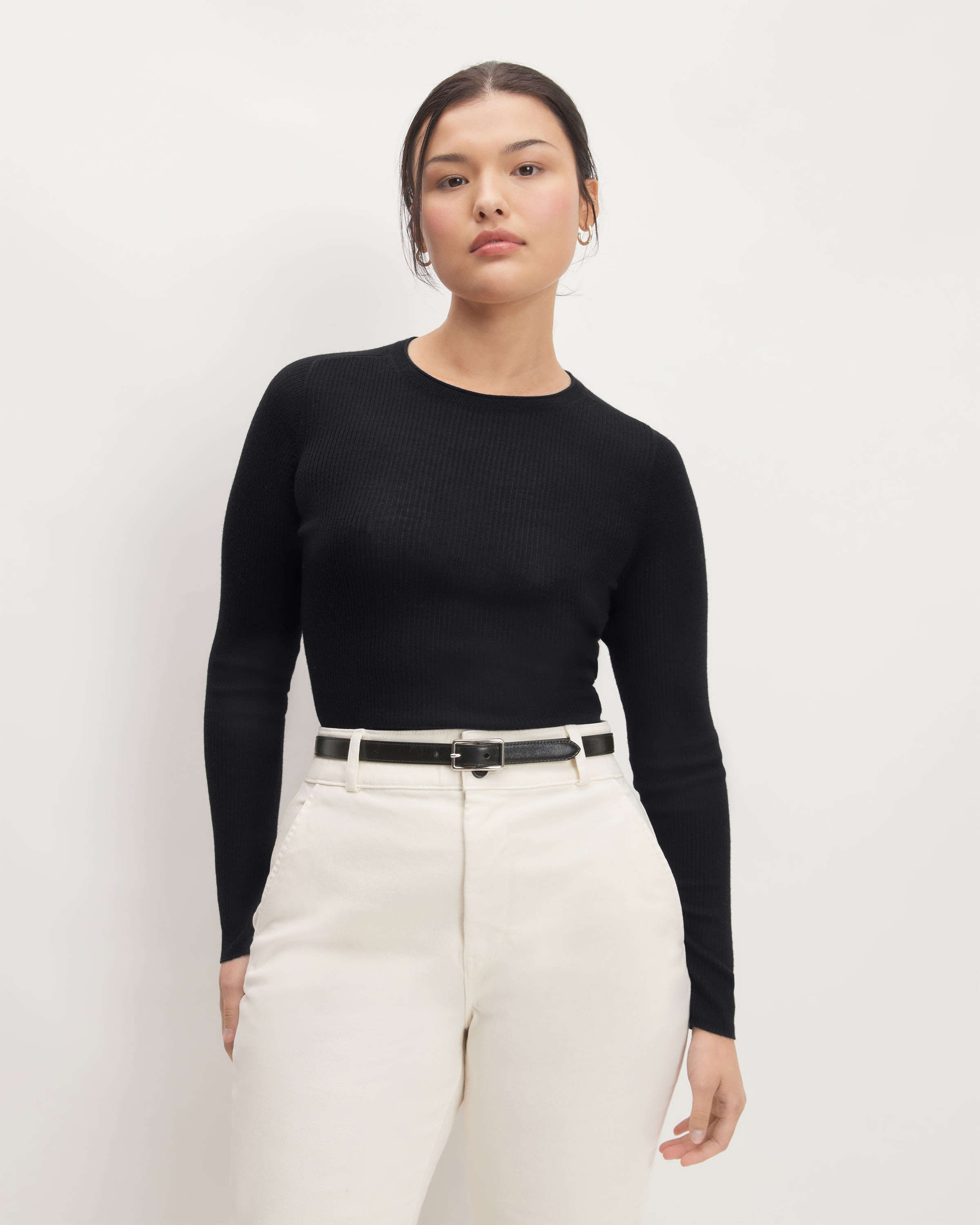 The Ultrafine Merino Ribbed Crew Black – Everlane