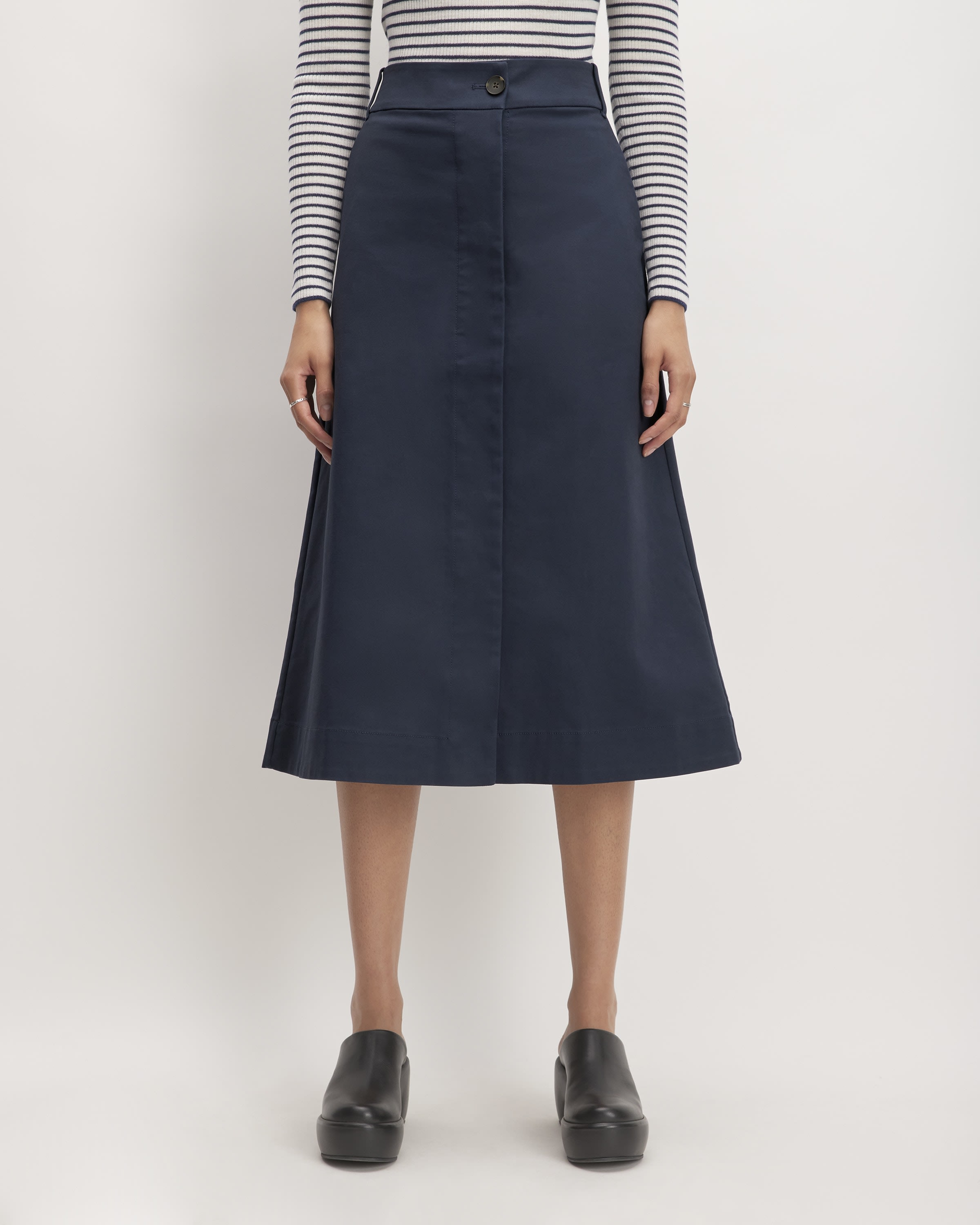 The Structured Cotton A-Line Skirt Navy – Everlane