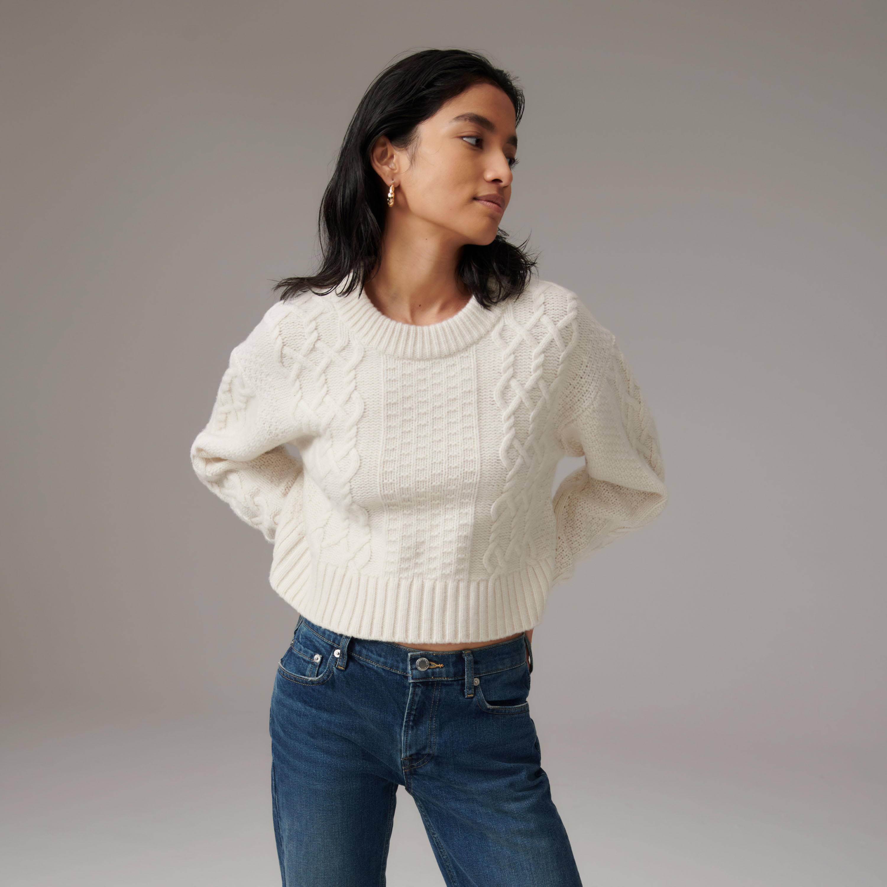 The Felted Merino Cropped Cable Sweater Bone – Everlane