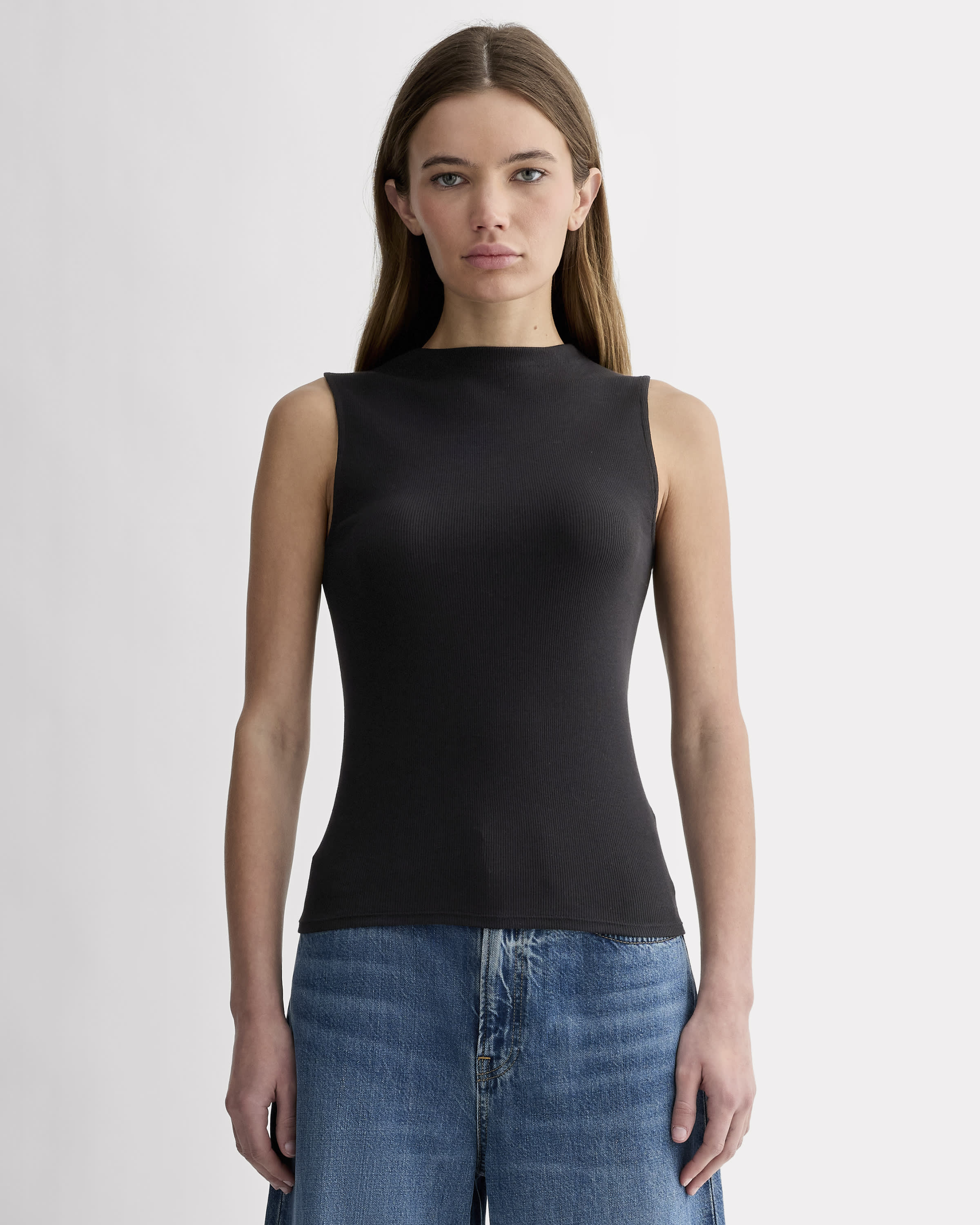 The Luxe Rib Funnel-Neck Tank Black – Everlane