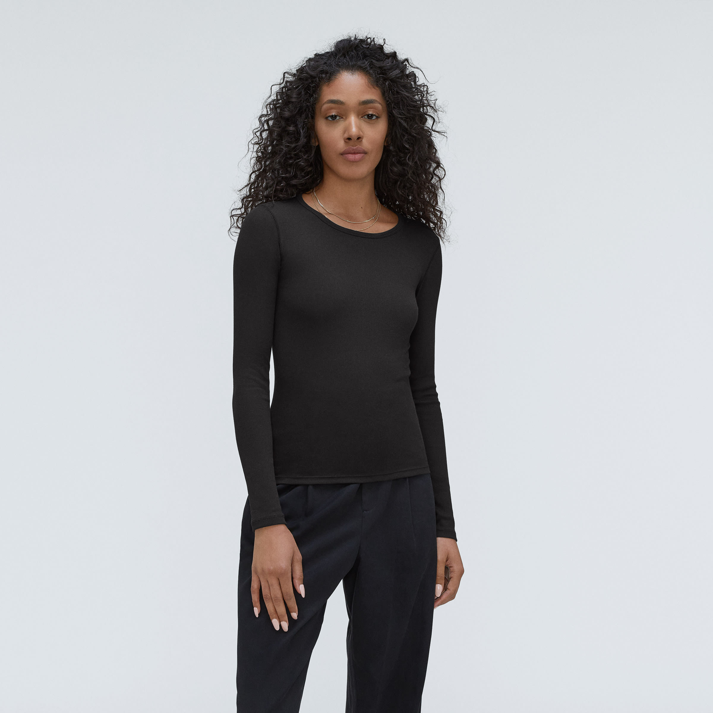 The Supima® Micro-Rib Long-Sleeve Crew Black – Everlane