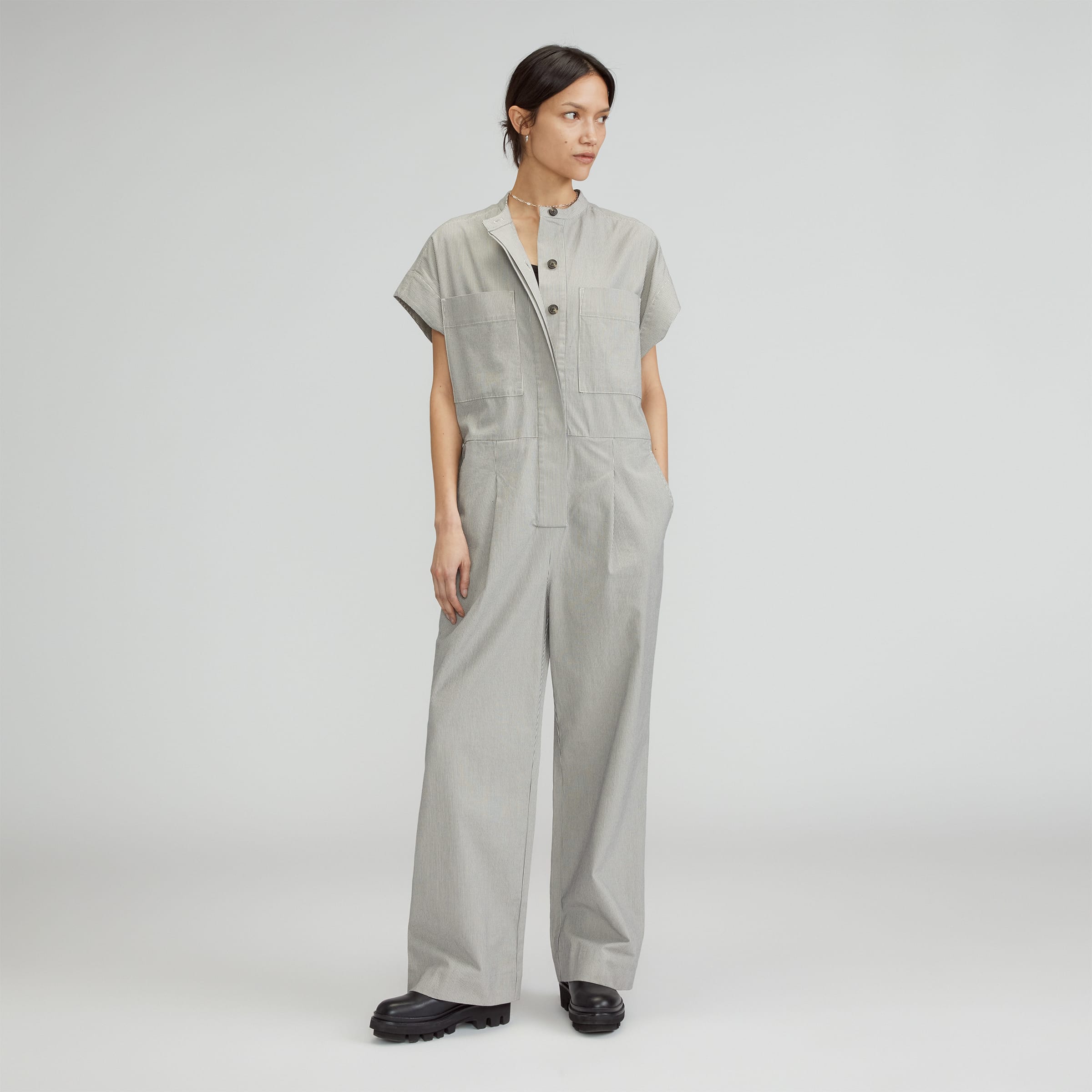 The Easy Workwear Jumpsuit Canvas Tan / Navy Everlane