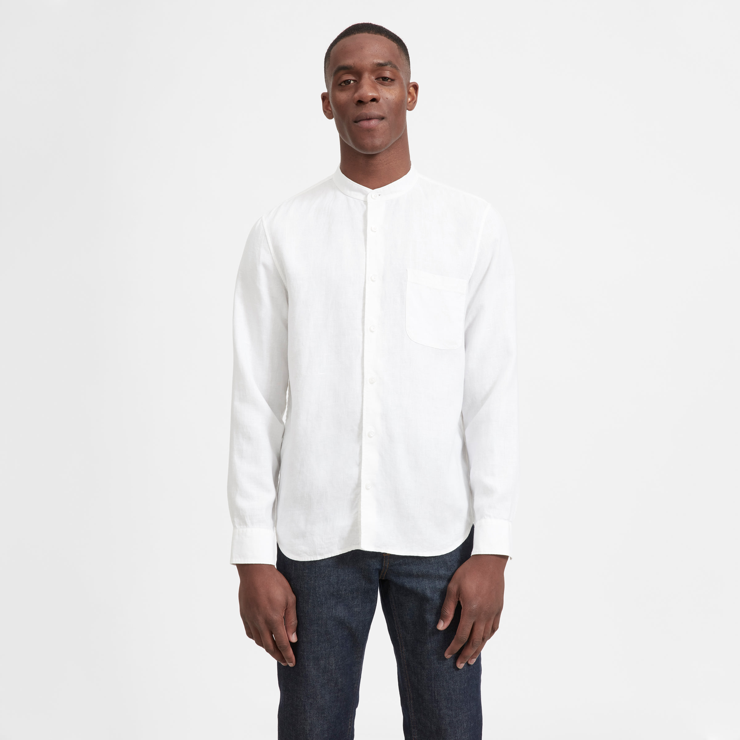 The Linen Band Collar Shirt White – Everlane