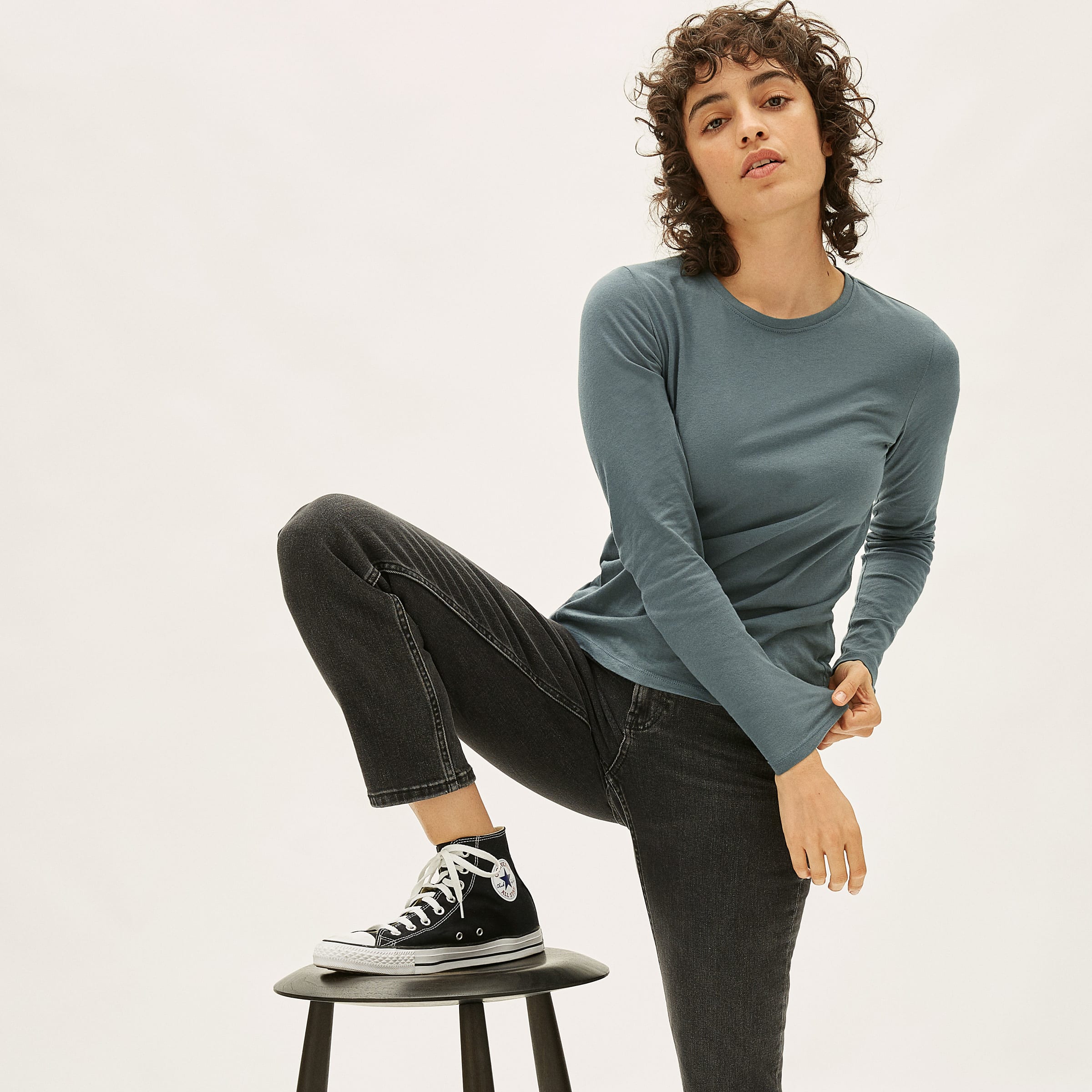 The Organic Cotton Long-Sleeve Crew Green Balsam – Everlane