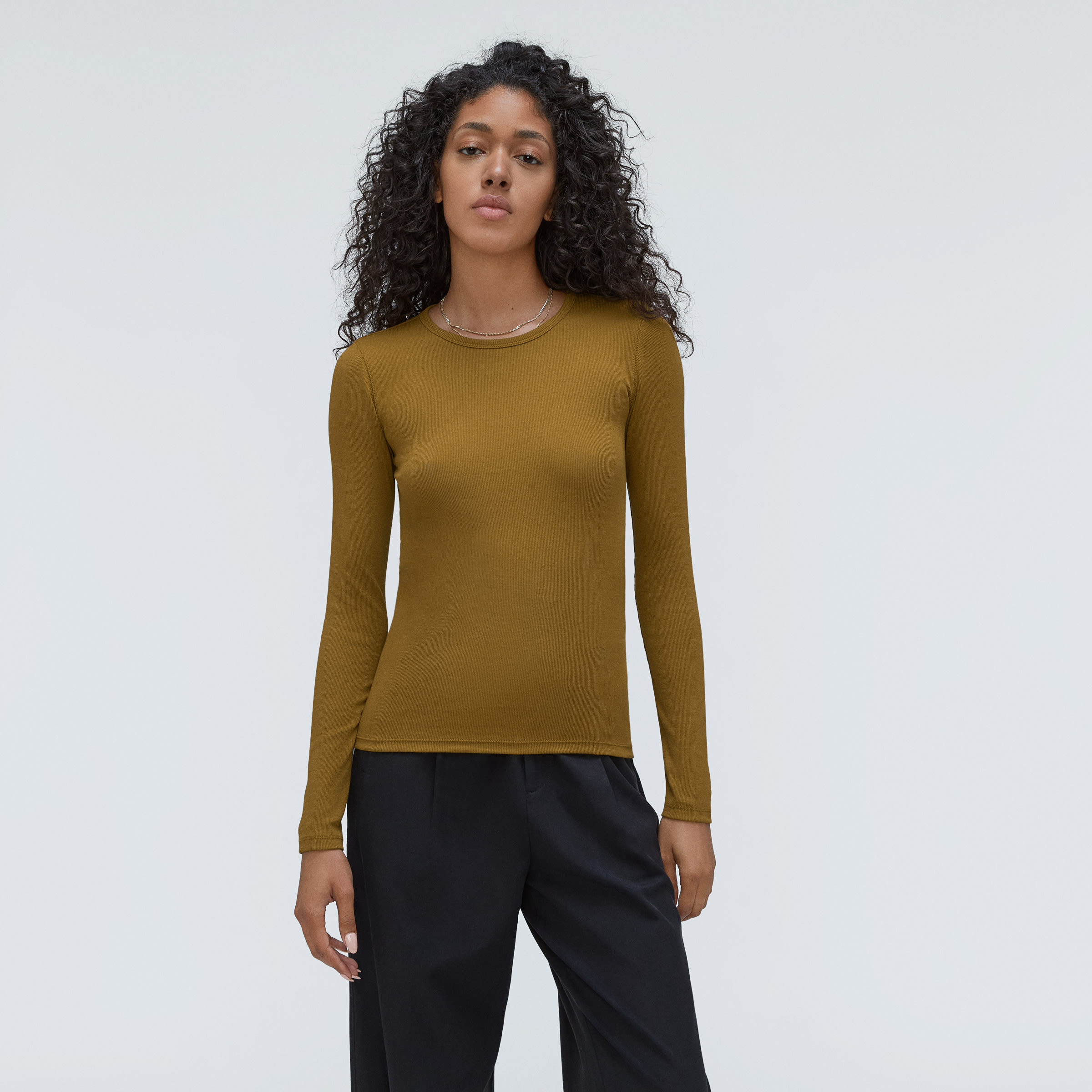 The Pima Micro-Rib Long-Sleeve Crew Tapenade – Everlane