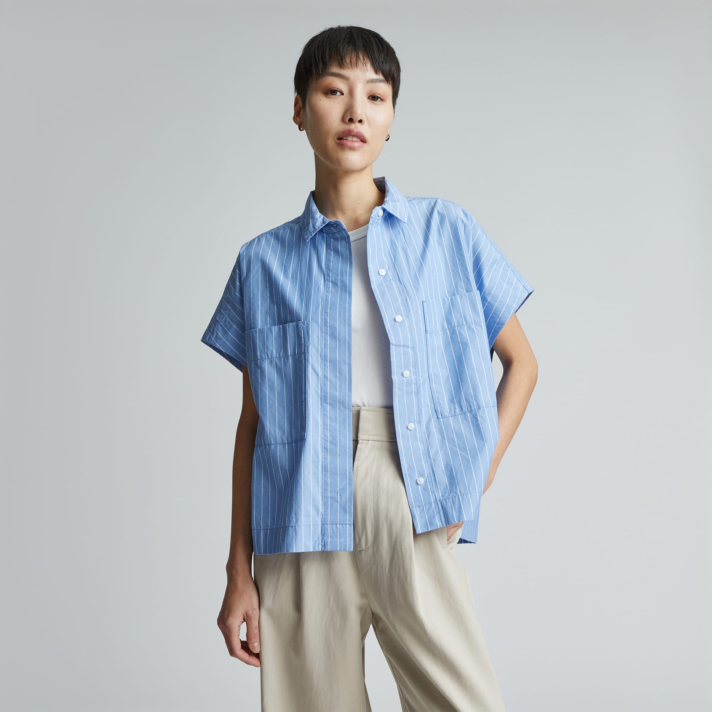 The Short-Sleeve Box Shirt Mariner Blue / White – Everlane