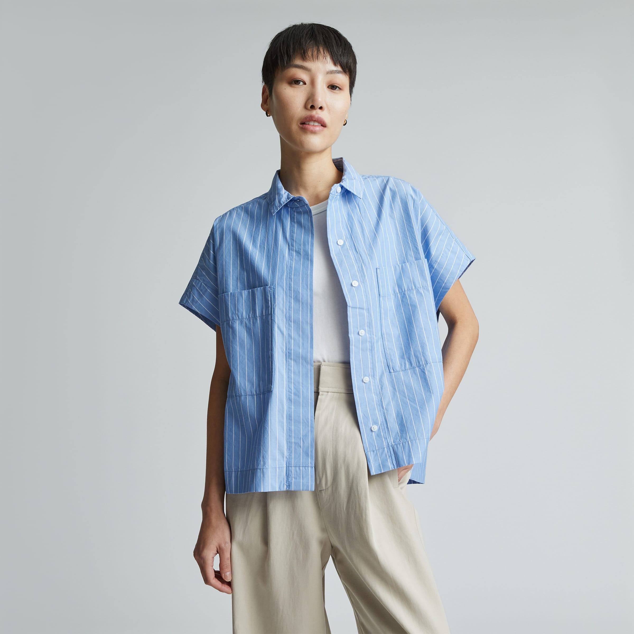 The ShortSleeve Box Shirt Mariner Blue / White Everlane