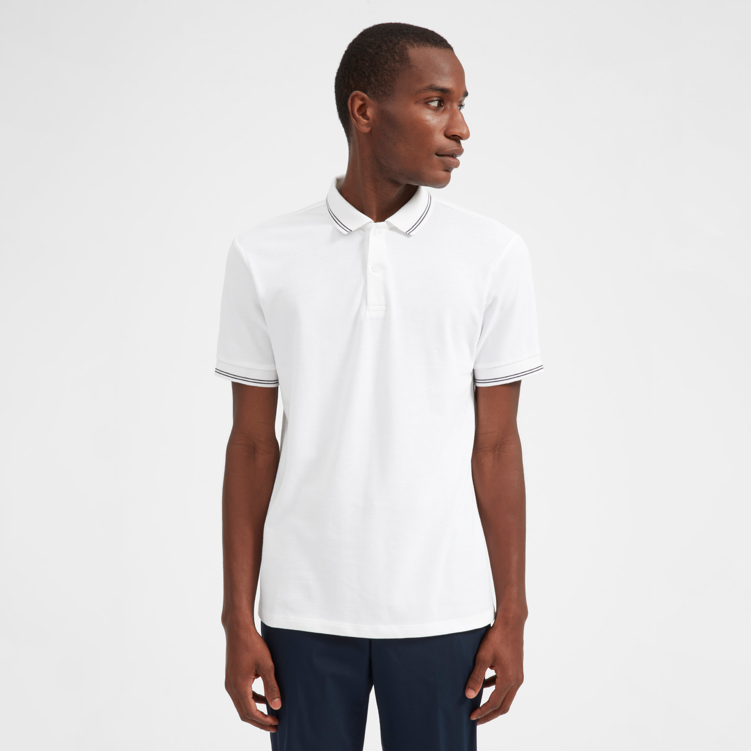 The Pique Polo Shirt White / Navy – Everlane