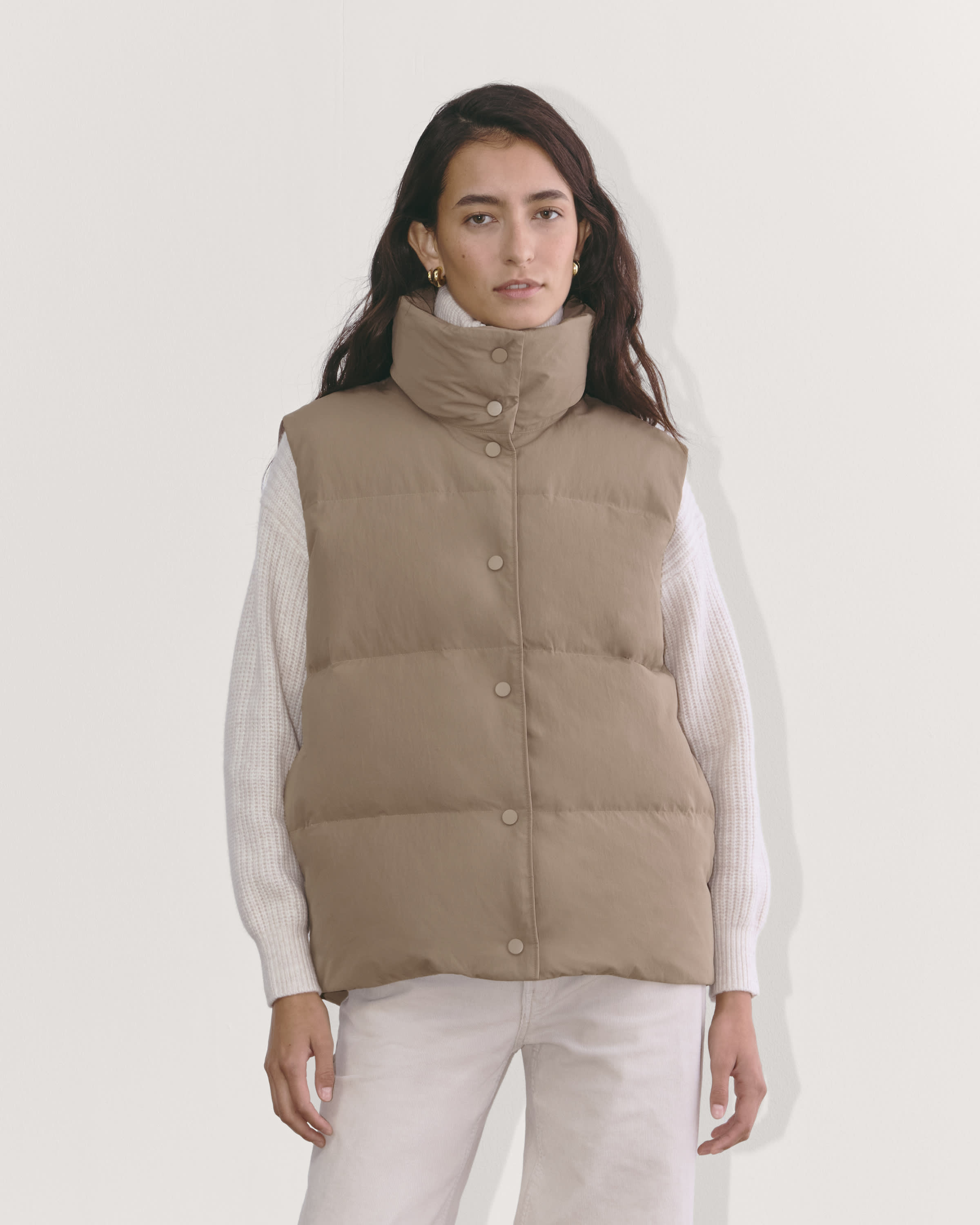 Beige puffer vest womens on sale