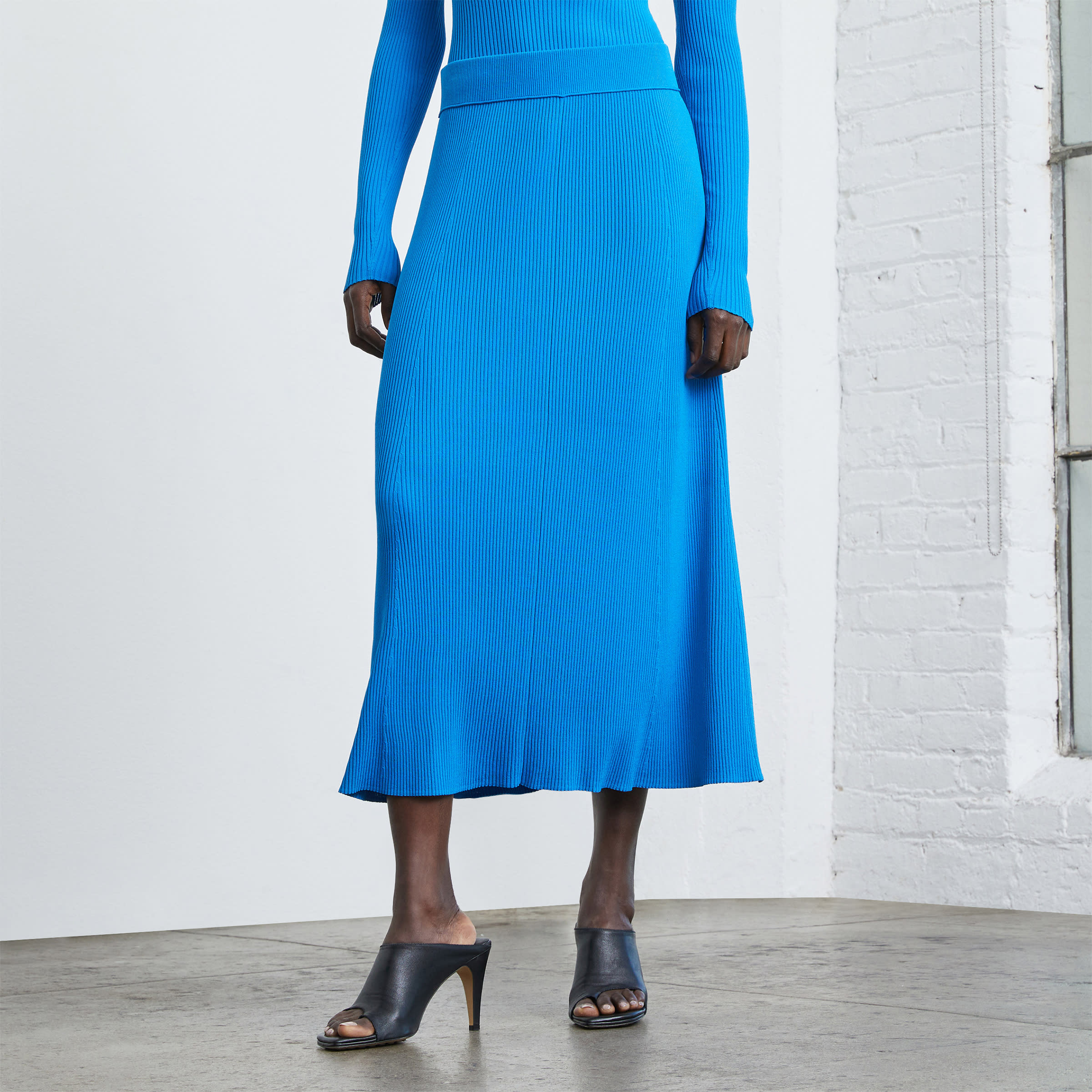 Organic Cotton Pointelle Ribbed Knit Skirt Dusty Blue main image 1