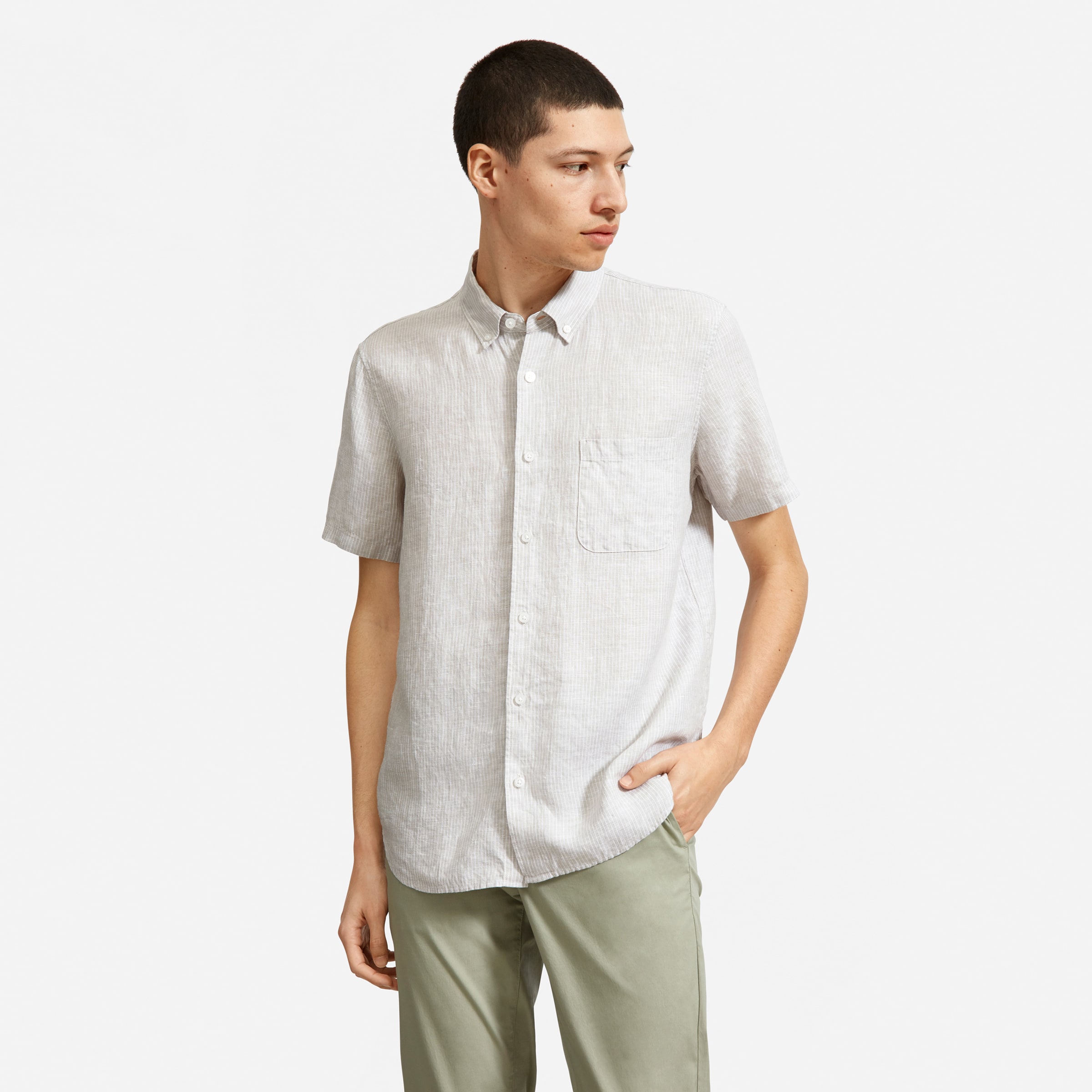 The Linen Short-Sleeve Standard Fit Shirt Stone / White Stripe – Everlane