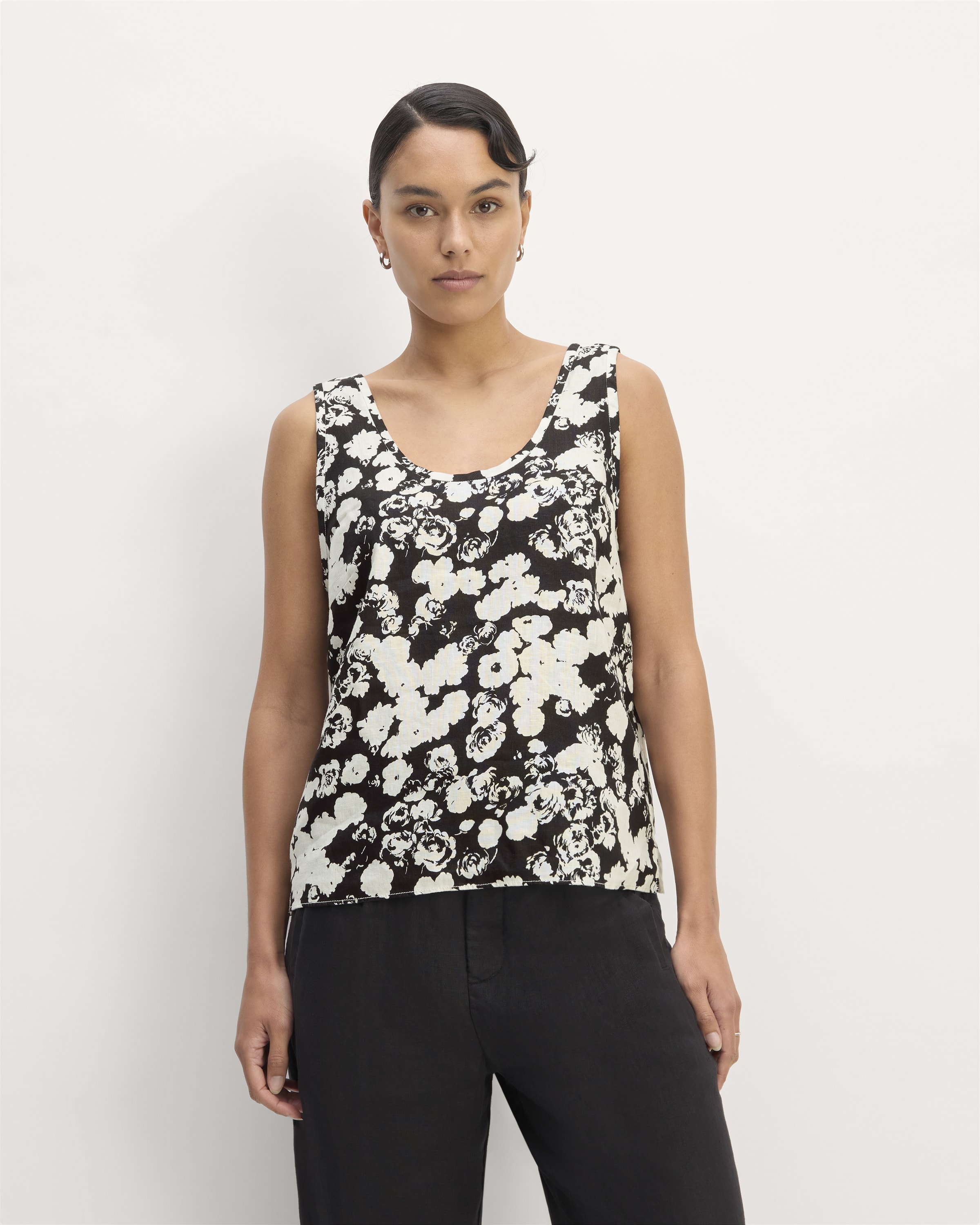 Linen Floral Pleat Back Tank