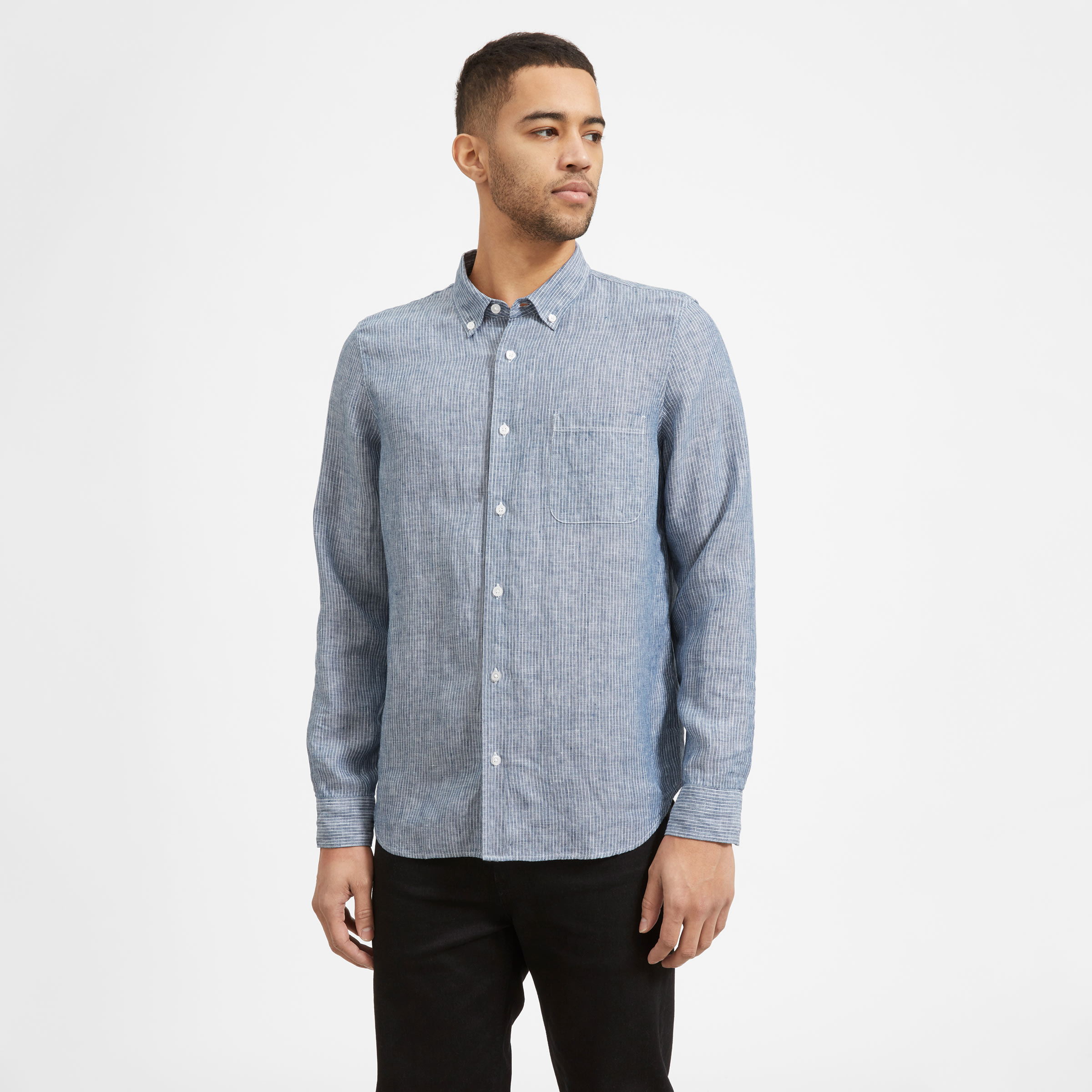 The Linen Standard Fit Shirt Blue / White Pinstripe – Everlane