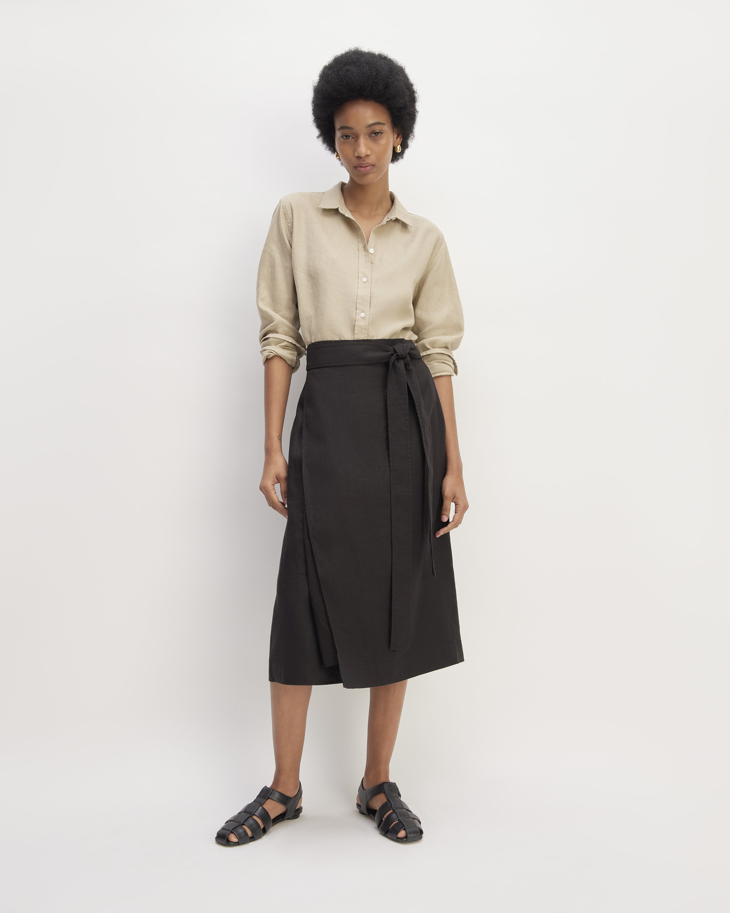 The Linen Wrap Skirt Black – Everlane