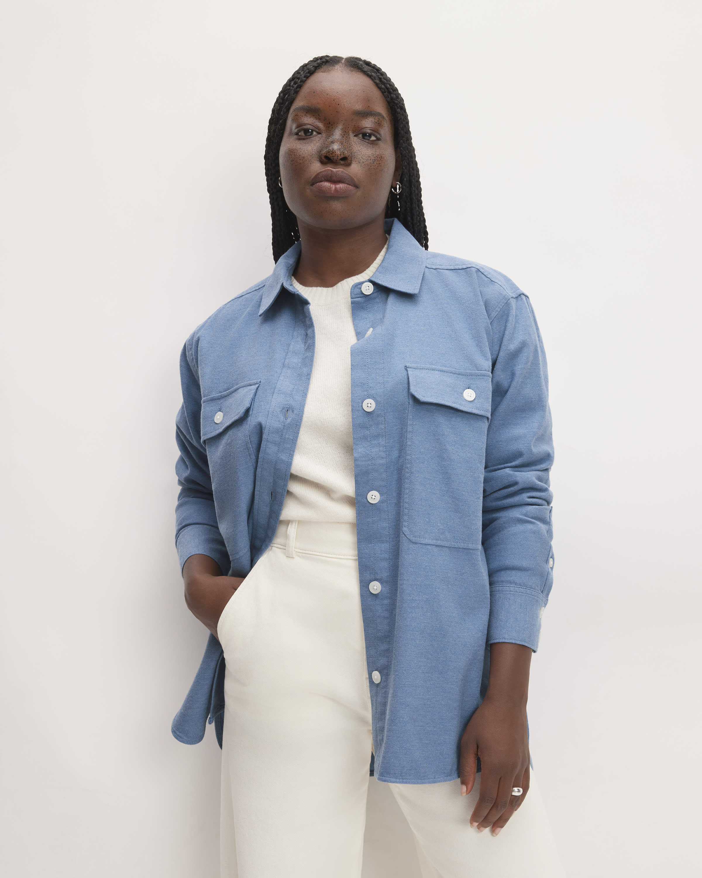 The Classic Cotton Flannel Shirt Heathered Heritage Blue – Everlane