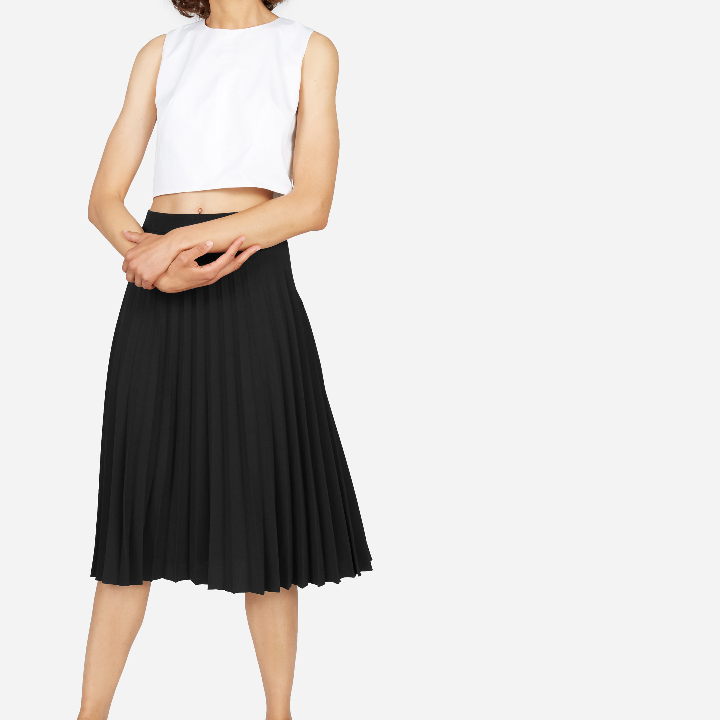 HERBATOMIA Pleated Midi Black Skirt High Elastic Waist A-line