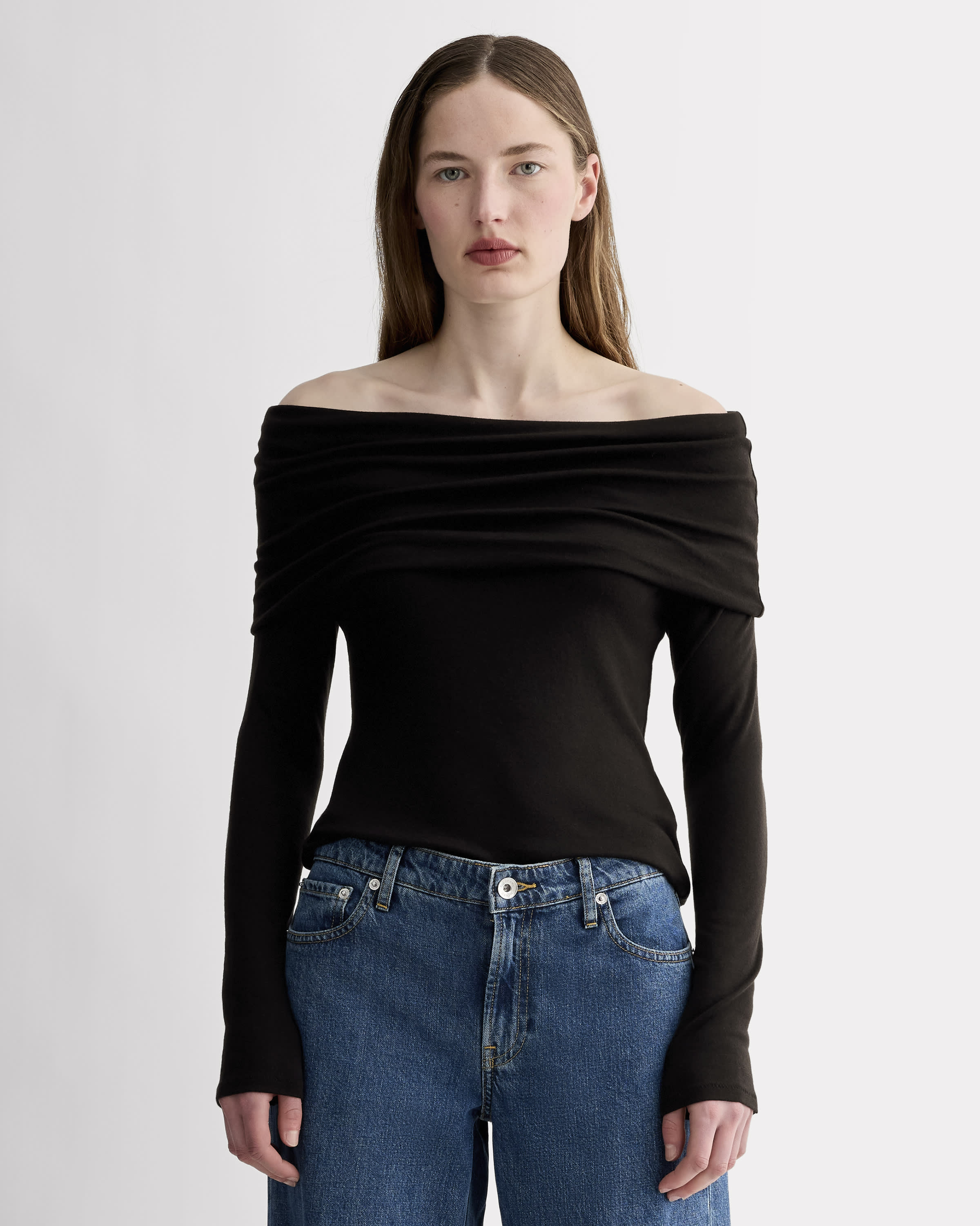 ◆BADBLOOD◆ Beyond Soft Off Shoulder Top Black w-tee24-117 Leslie Black Off Shoulder Top – FINESSE