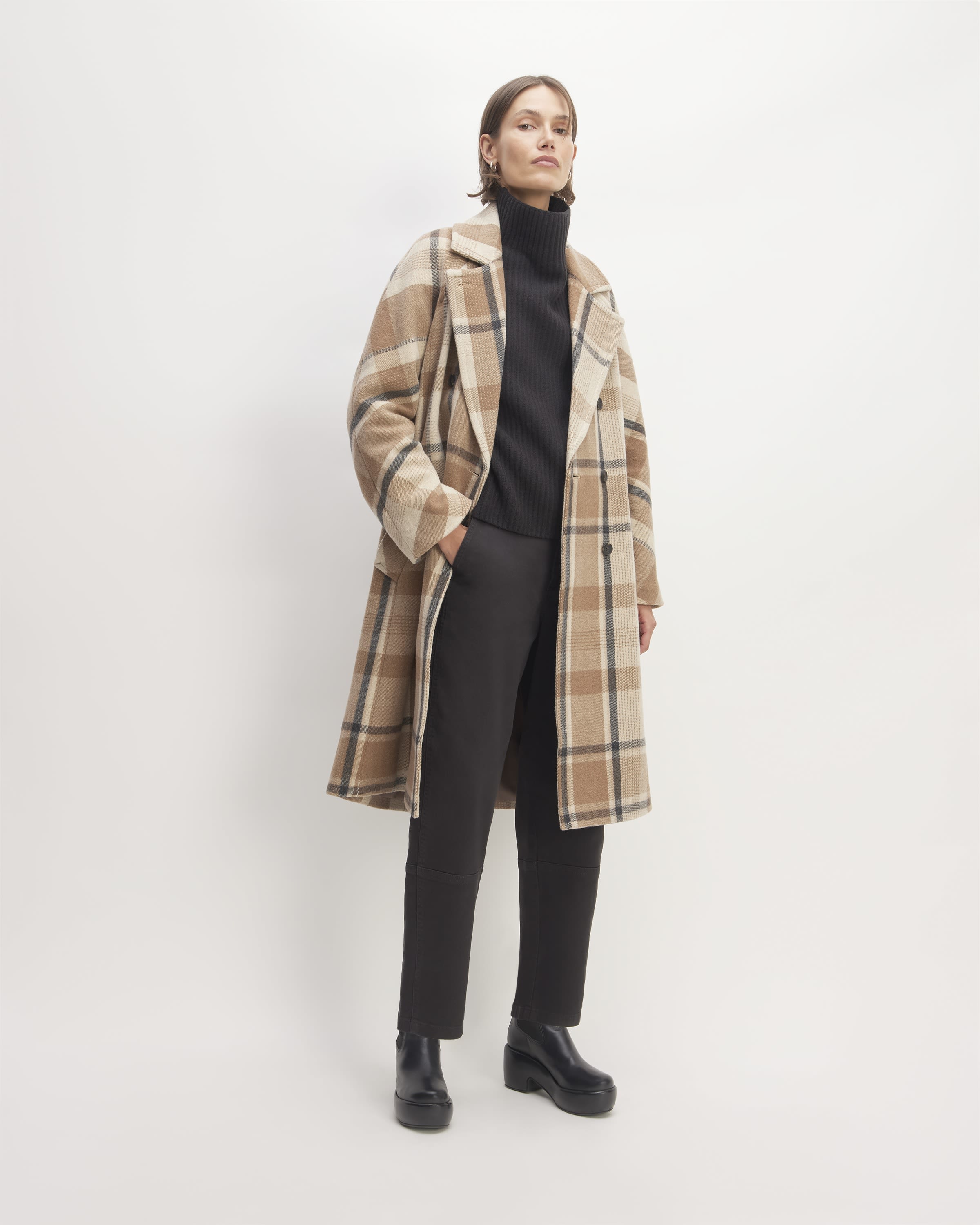 The Italian ReWool® Long Peacoat Heathered Charcoal / Cornstalk ...