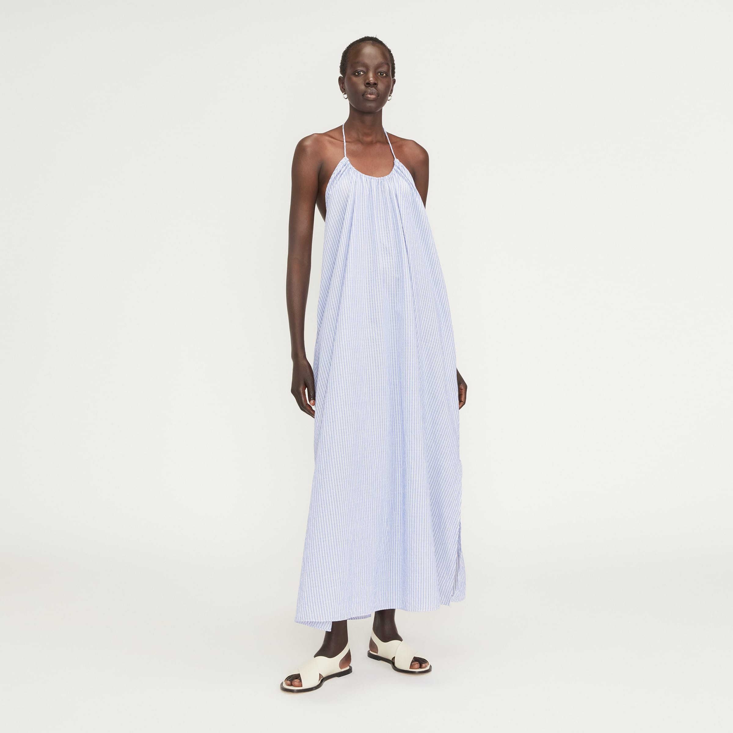 The Tie-Back Halter Dress Mazarine Blue / Optic White – Everlane