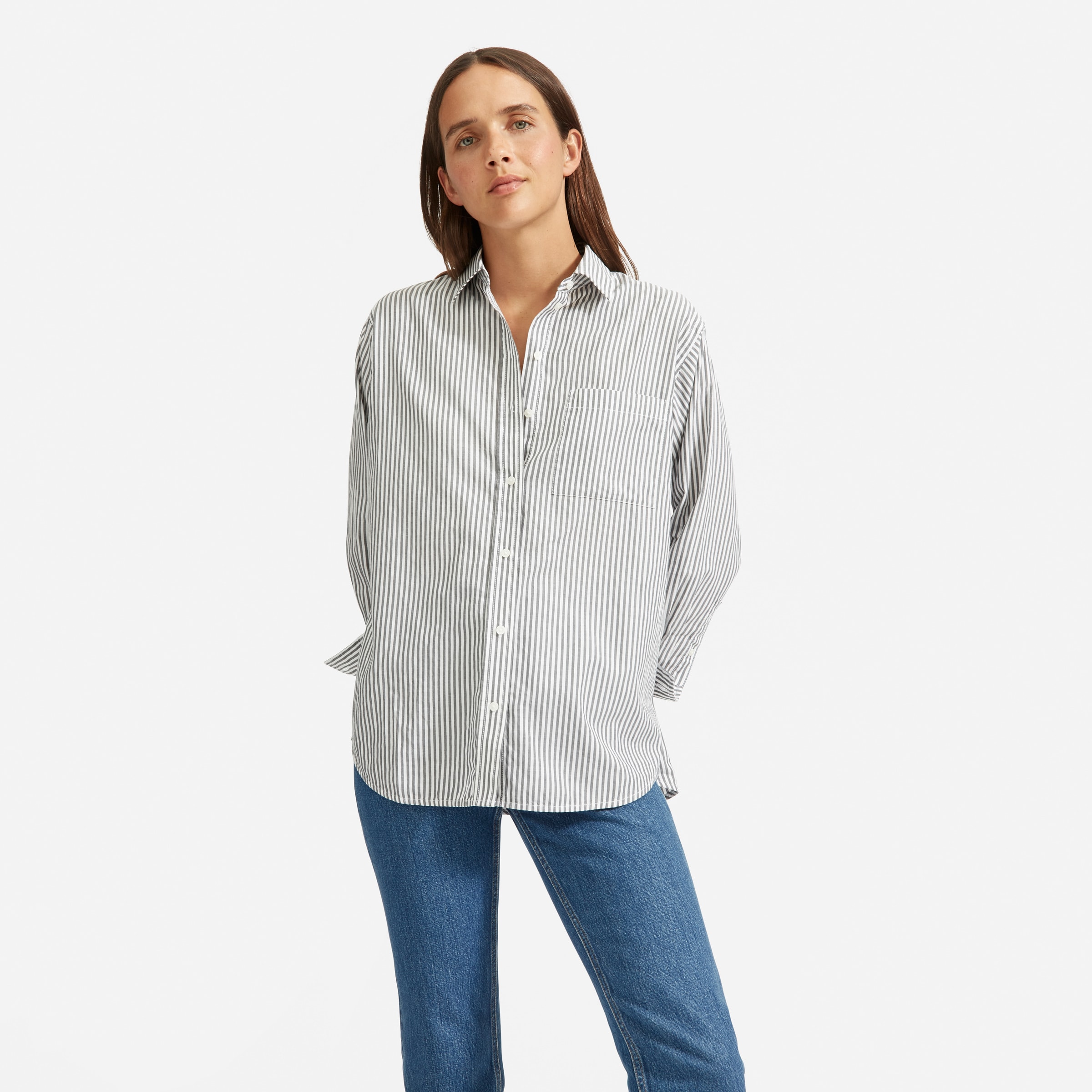 The Silky Cotton Oversized Shirt Grey / White – Everlane