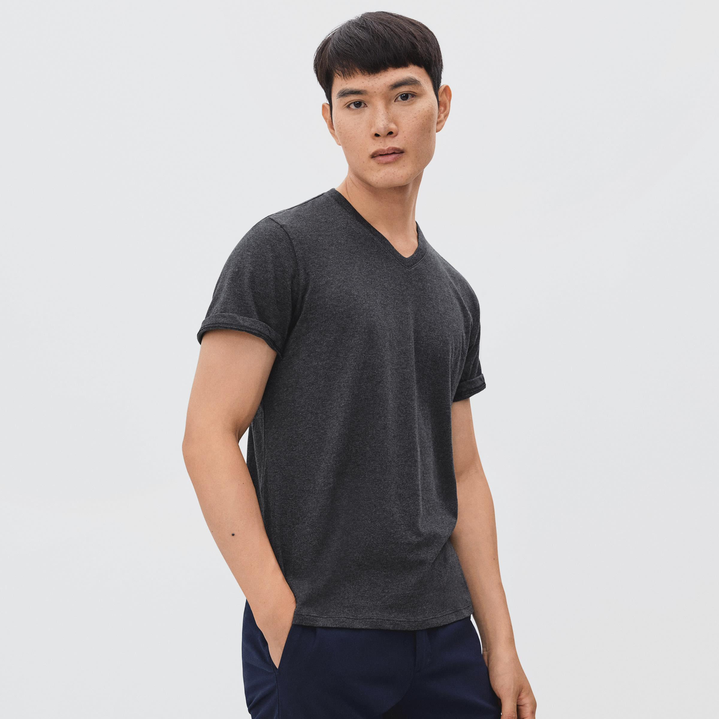 The Organic Cotton VNeck Tee Heather Charcoal Everlane