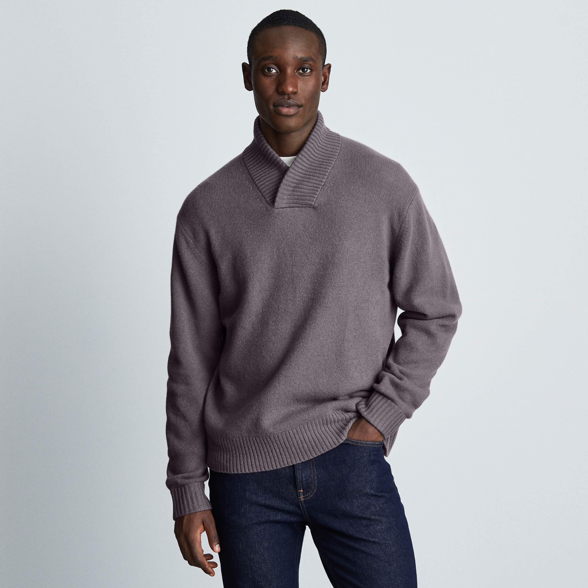 merino wool shawl collar sweater
