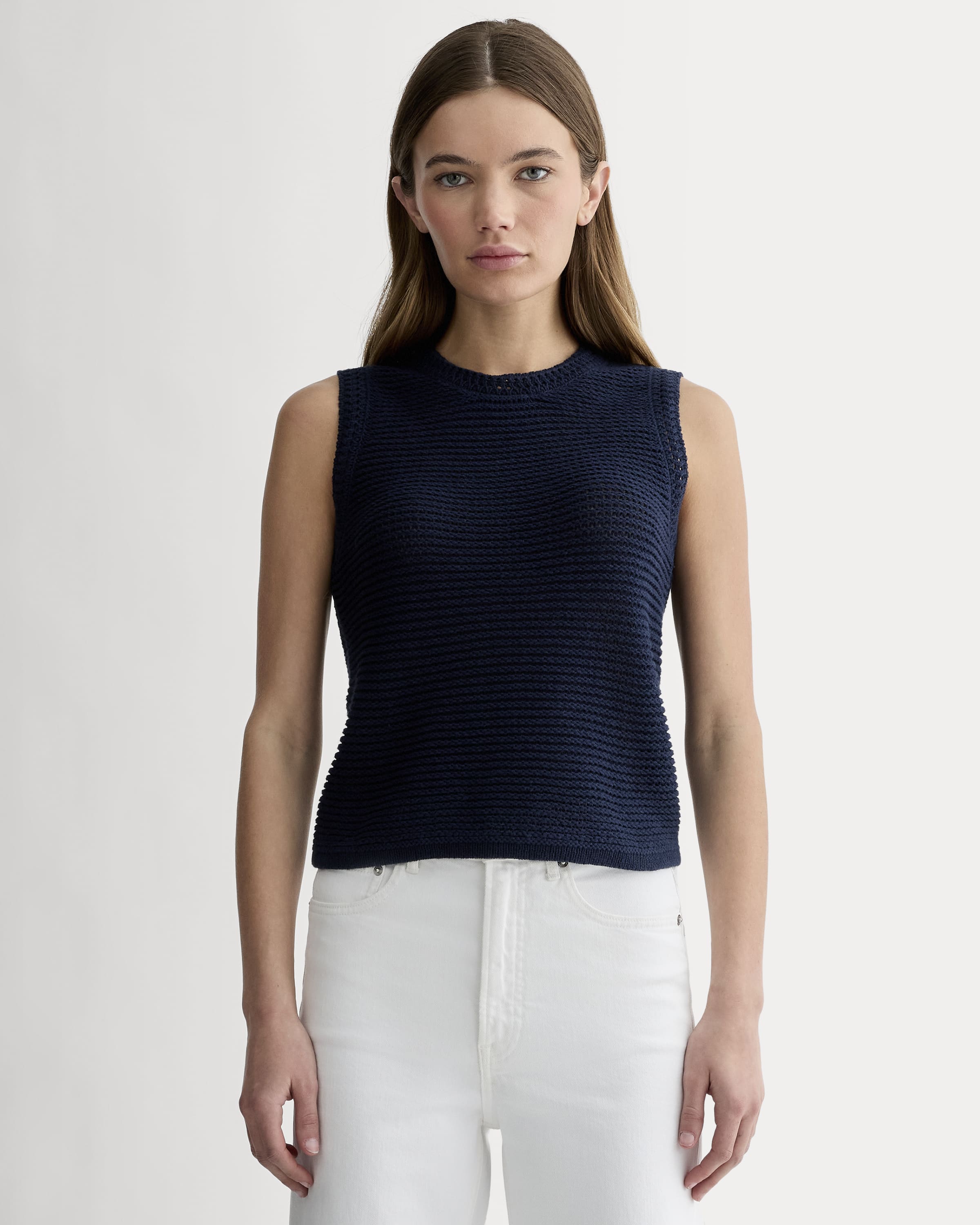 The Organic Cotton Open-Stitch Tank Navy – Everlane