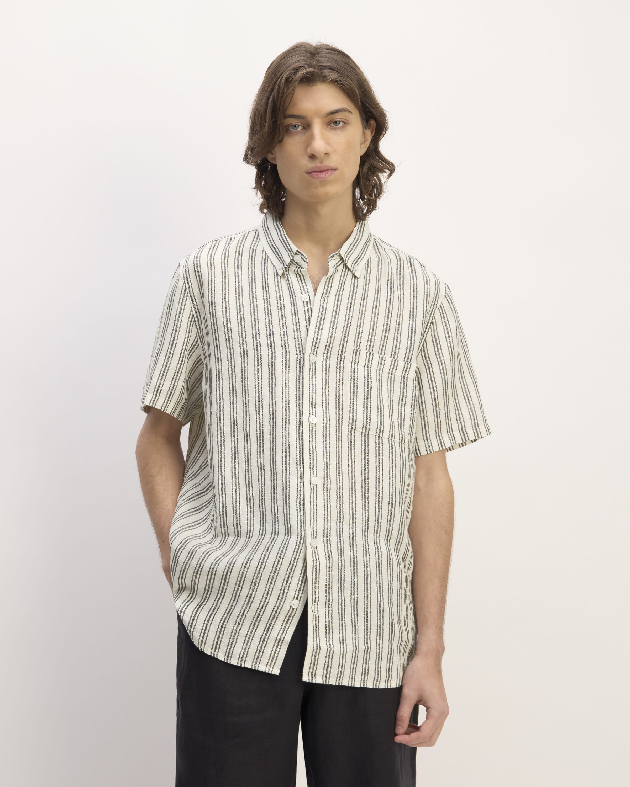 The Classic Short-Sleeve Shirt in Linen Bone / Black – Everlane