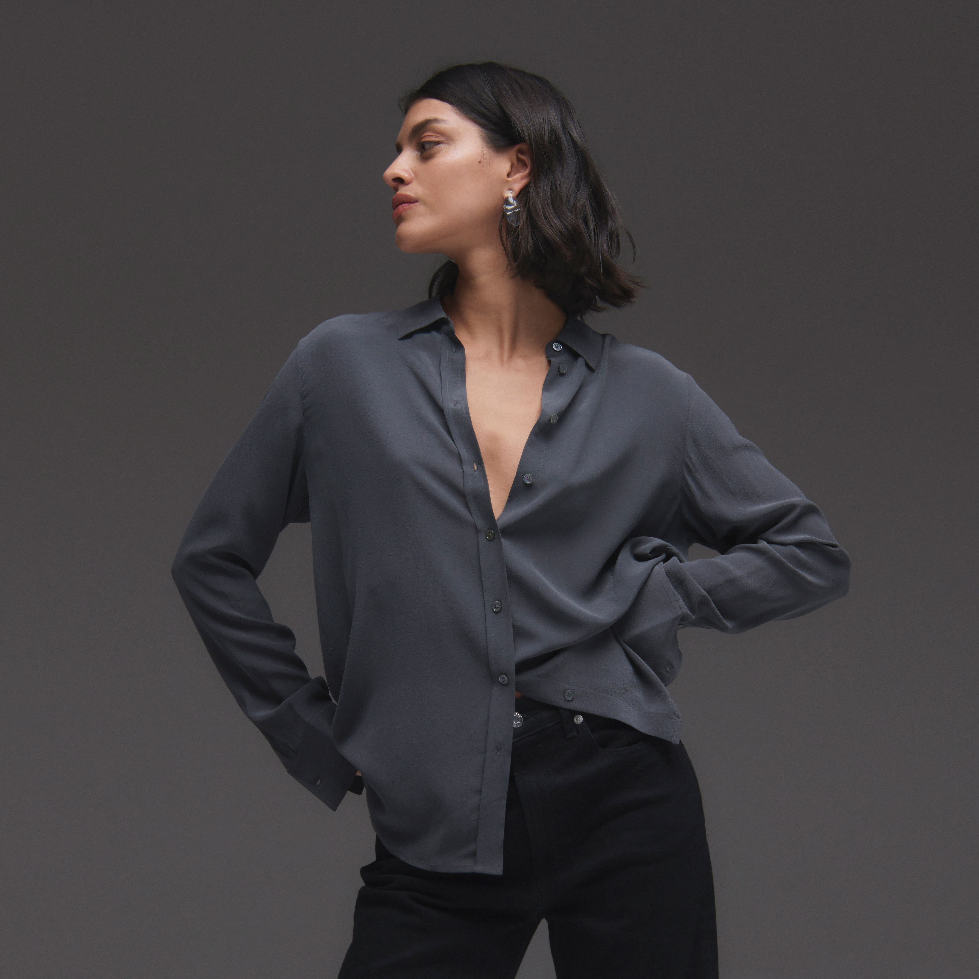 The Clean Silk Relaxed Shirt Slate Grey Everlane