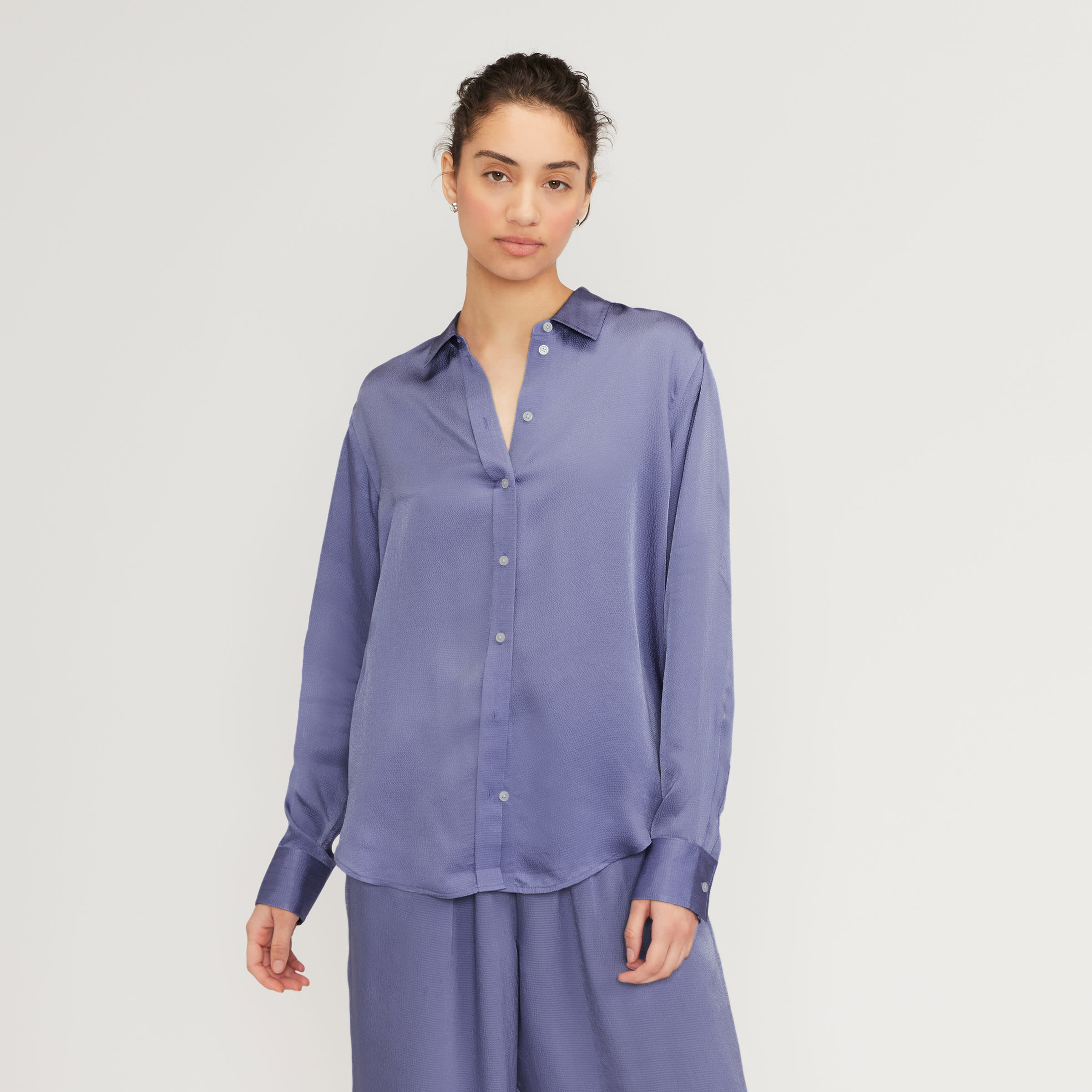 The Satin Relaxed Shirt Cornflower Blue Everlane