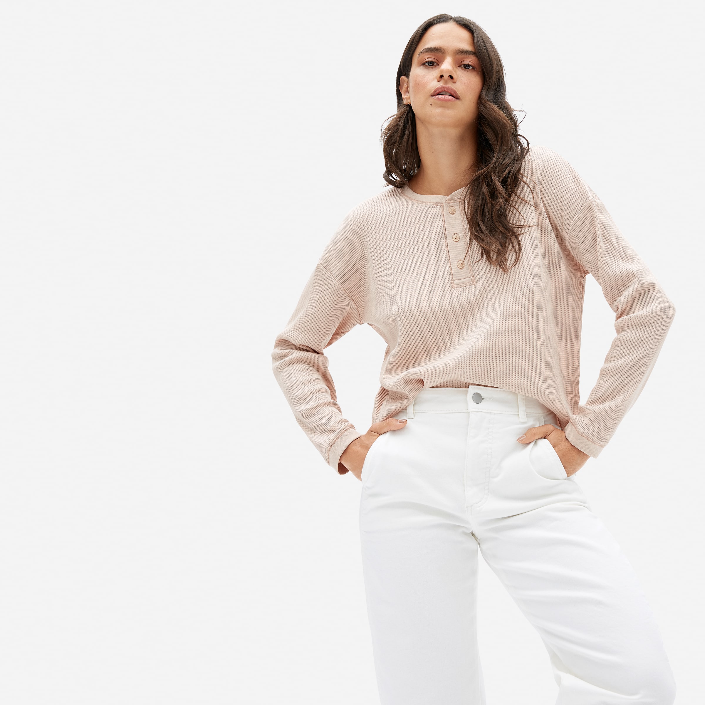 The Organic Cotton Waffle Henley Petal – Everlane