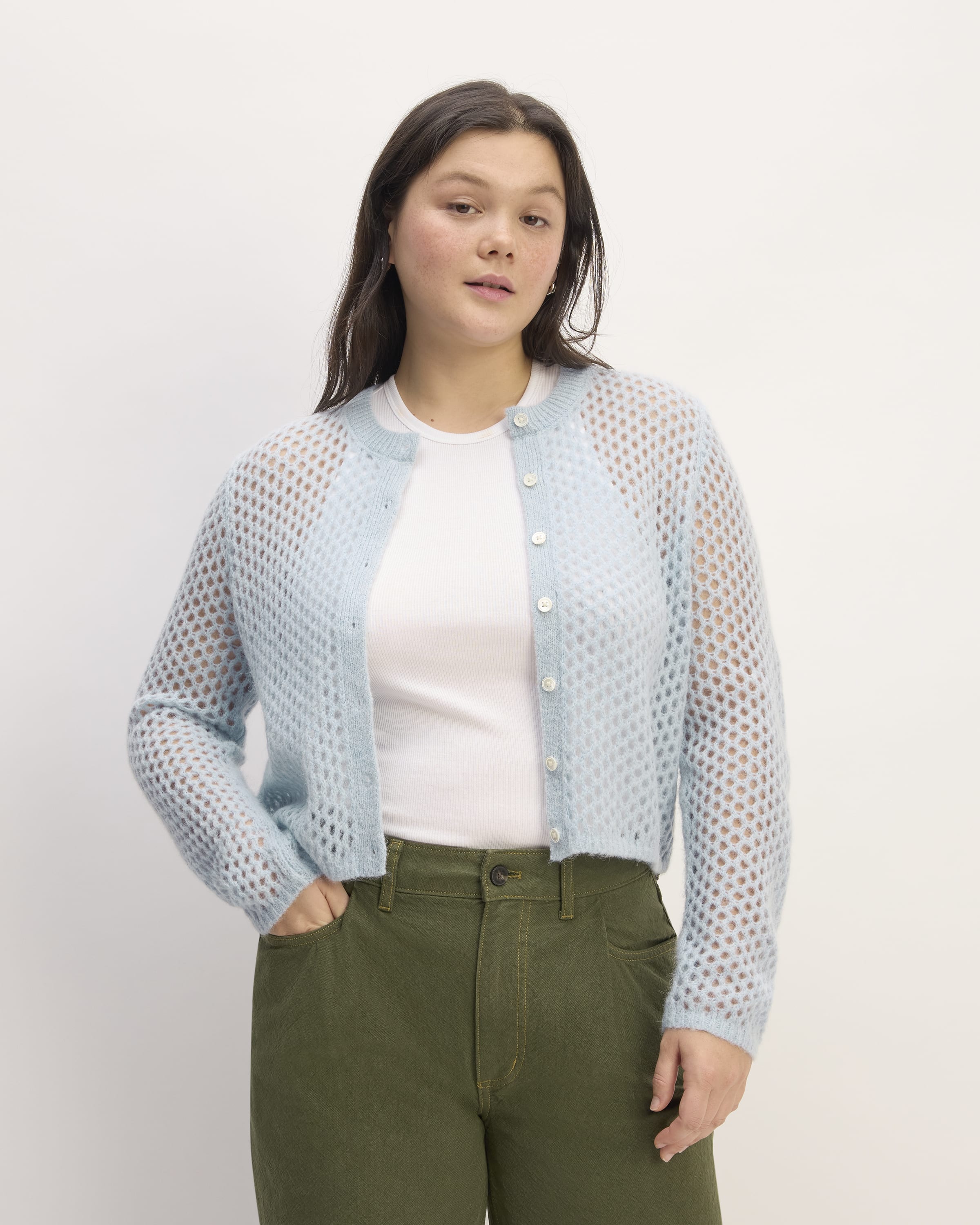 The Everlane x Marques' Almeida Alpaca Mesh Cardigan Mist