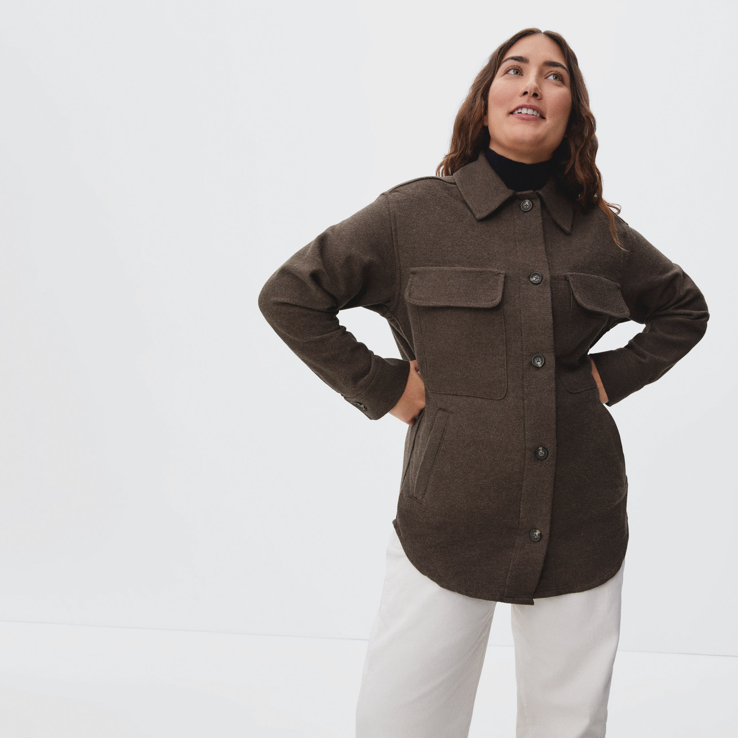 The Oversized Shirt Jacket Heathered Dark Brown – Everlane