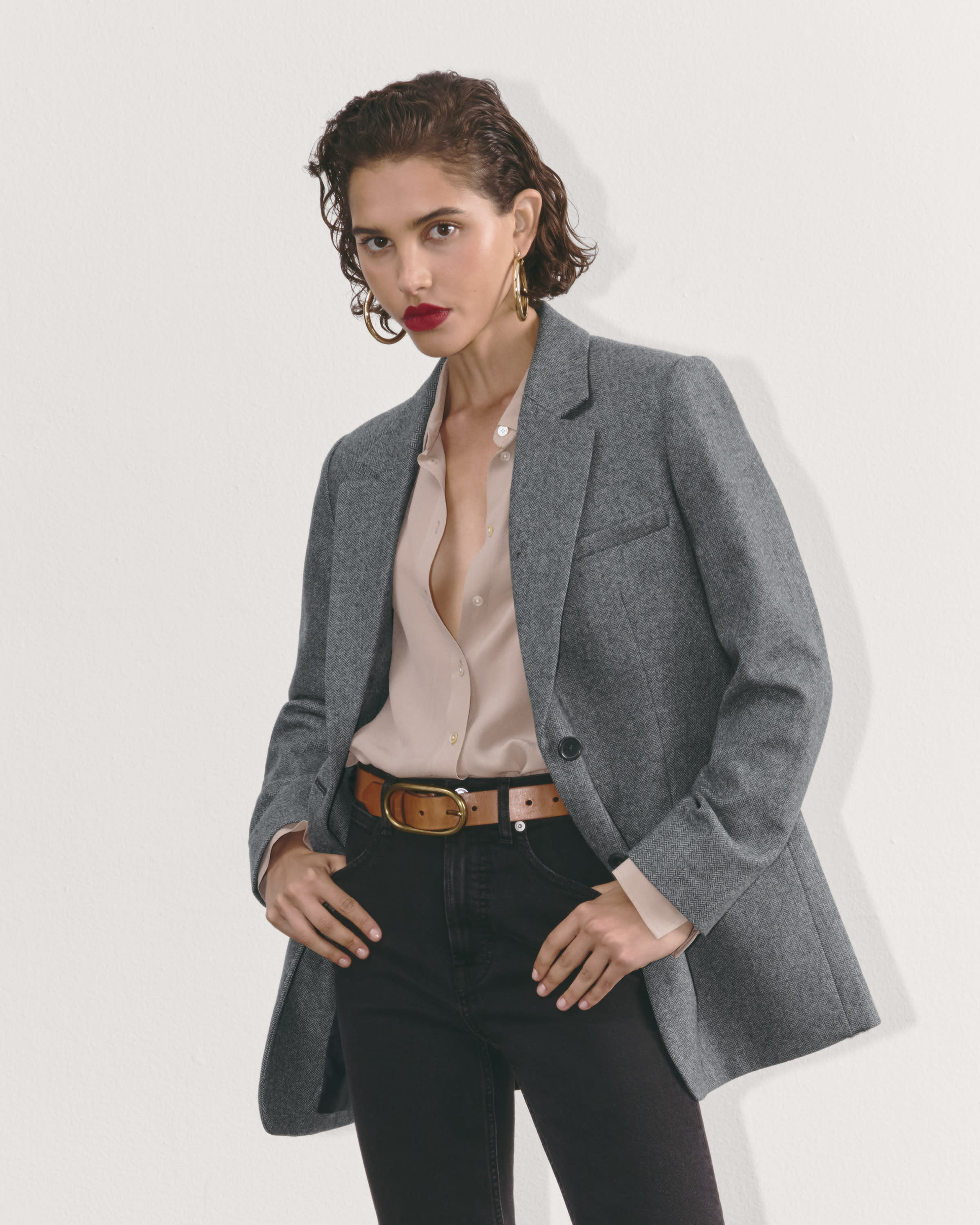 The Oversized Blazer in Wool Grey Herringbone Everlane