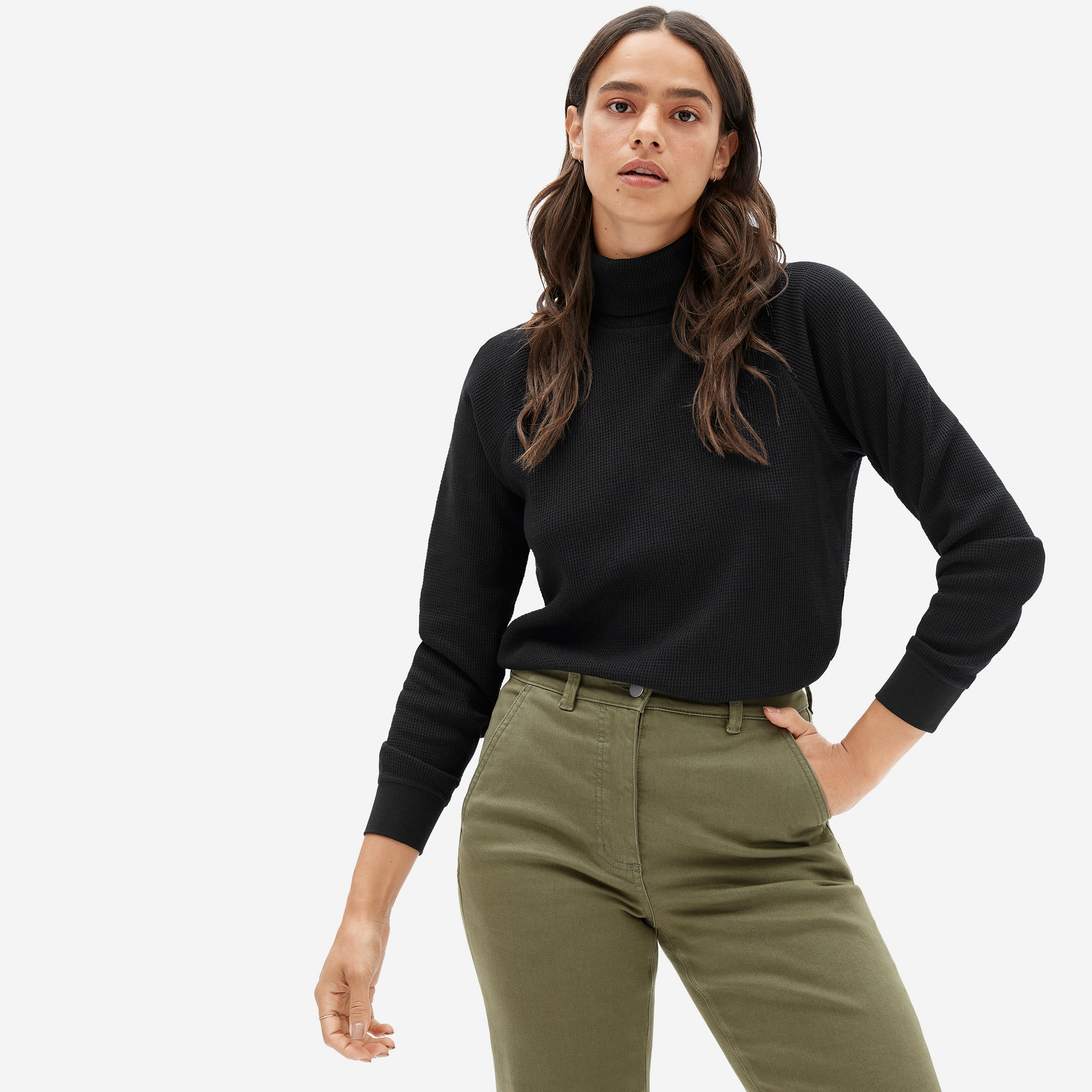 The Organic Cotton Turtleneck Waffle Tee Black – Everlane