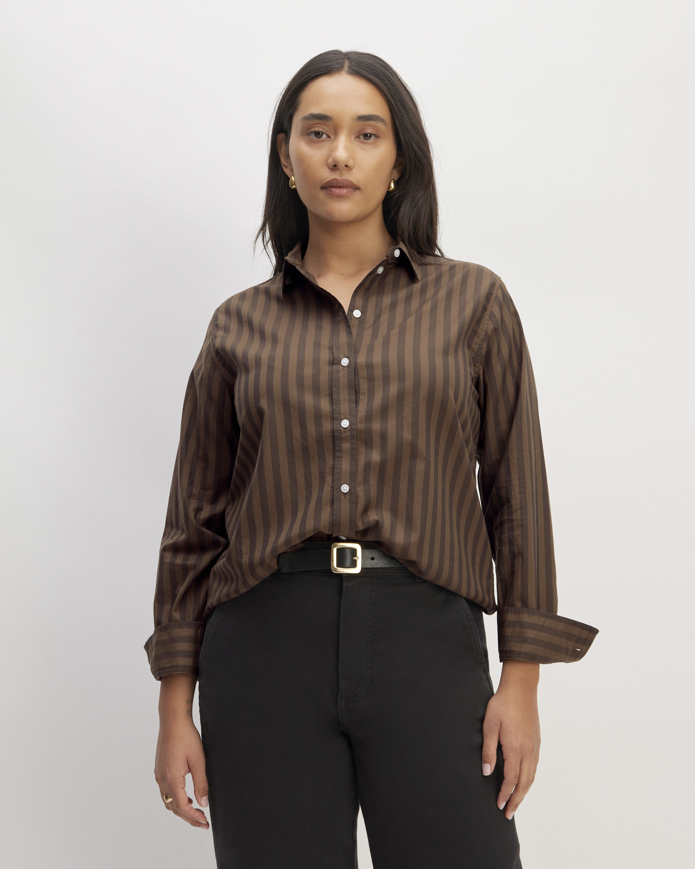 The Silky Cotton Relaxed Shirt Cocoa / Black – Everlane